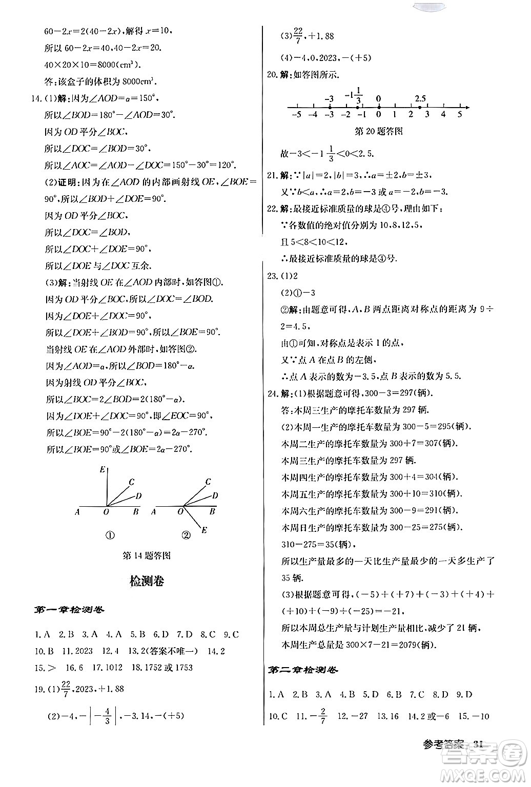 龍門書局2024秋啟東中學作業(yè)本七年級數(shù)學上冊人教版答案