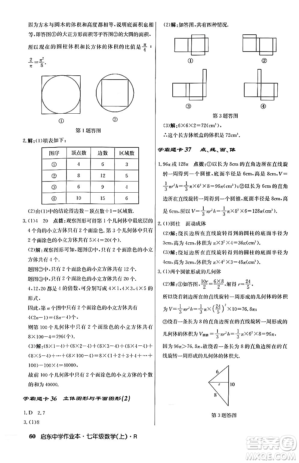 龍門書局2024秋啟東中學作業(yè)本七年級數(shù)學上冊人教版答案