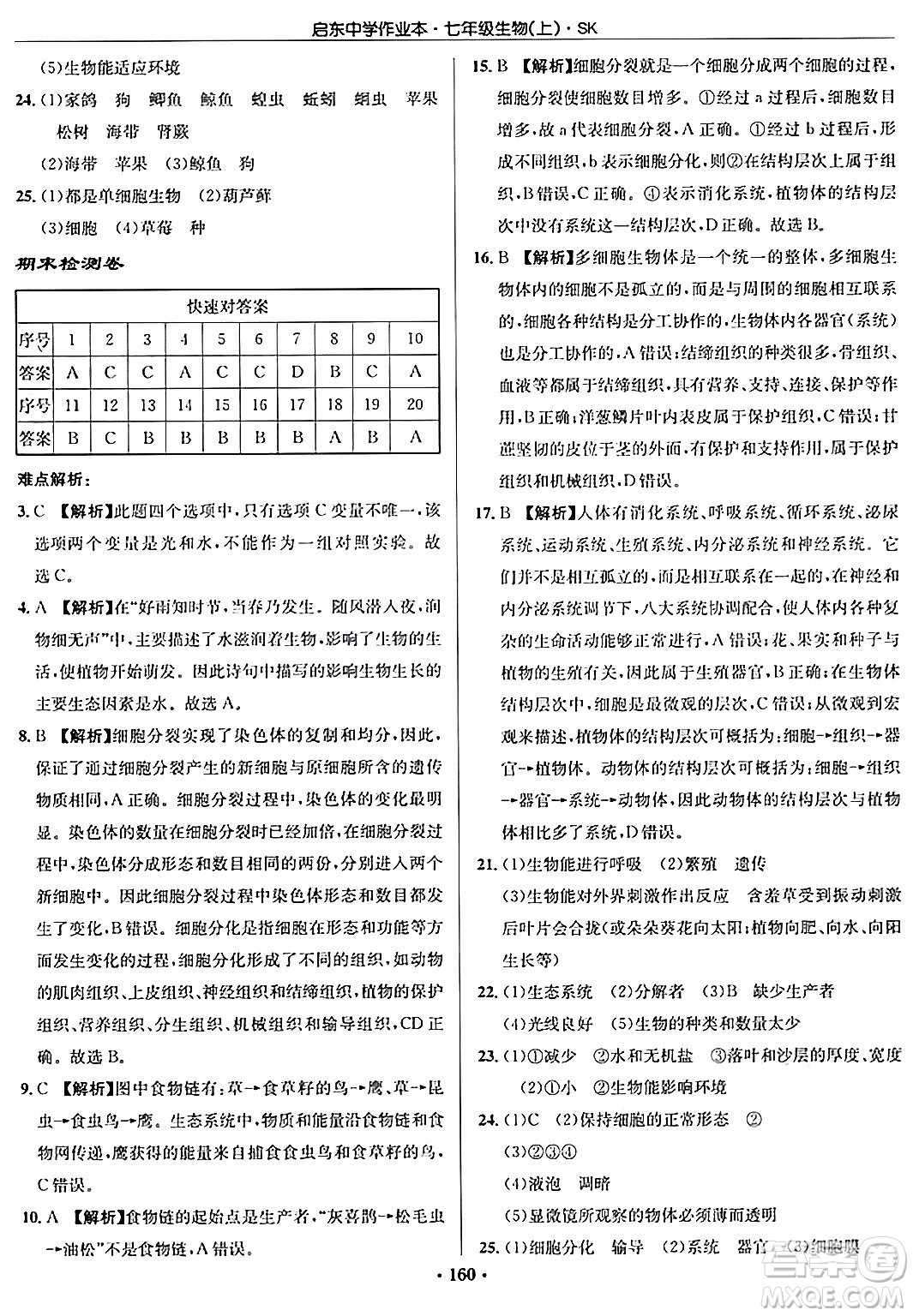龍門(mén)書(shū)局2024秋啟東中學(xué)作業(yè)本七年級(jí)生物上冊(cè)蘇科版答案