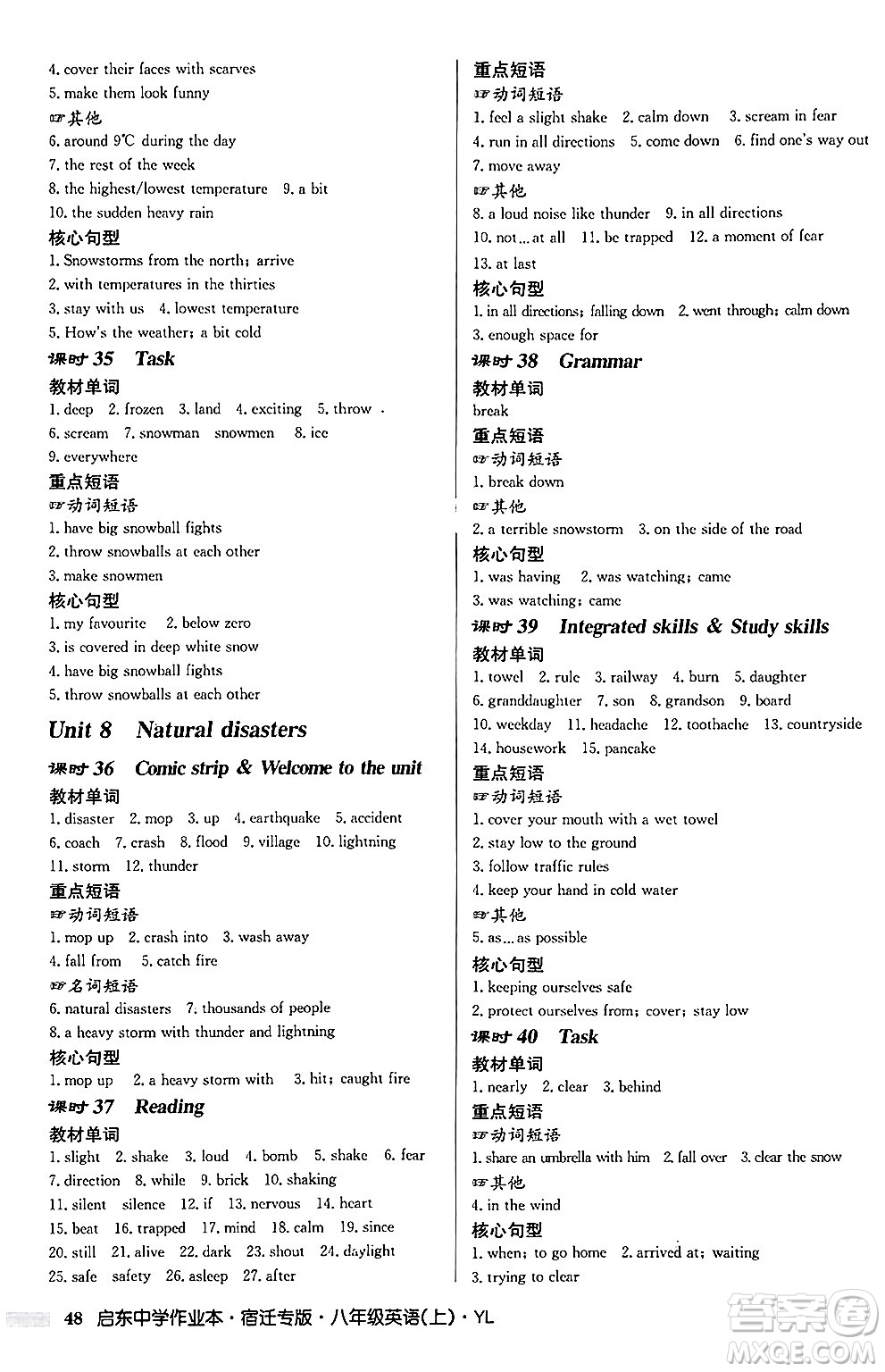 龍門書局2024秋啟東中學(xué)作業(yè)本八年級(jí)英語上冊(cè)譯林版宿遷專版答案