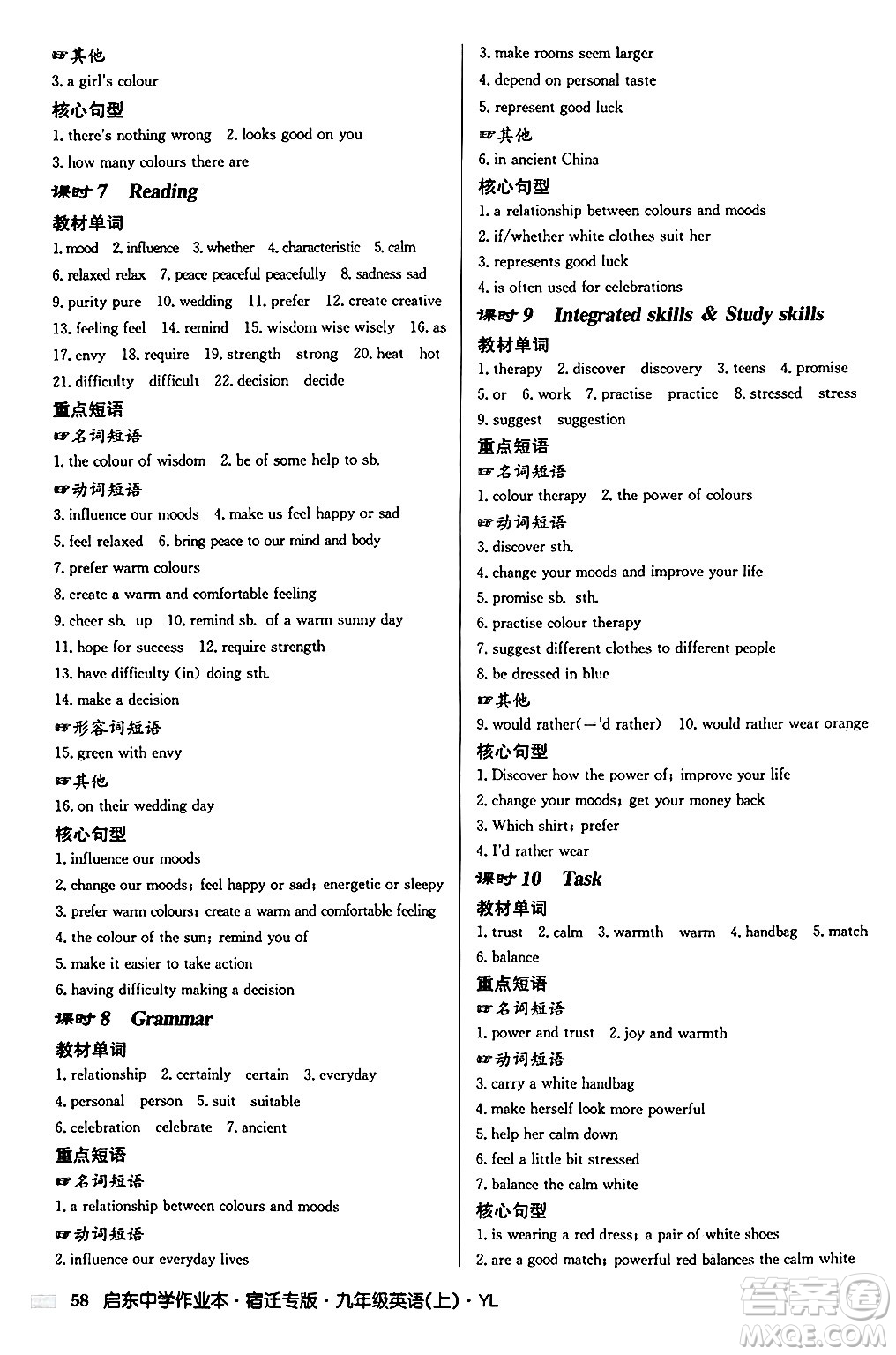 龍門書局2024秋啟東中學(xué)作業(yè)本九年級英語上冊譯林版宿遷專版答案