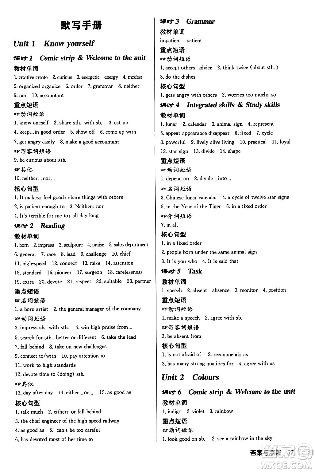 龍門書局2024秋啟東中學(xué)作業(yè)本九年級英語上冊譯林版宿遷專版答案