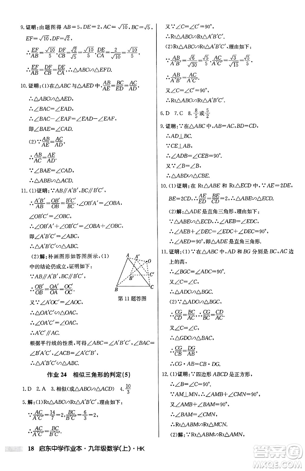 龍門書(shū)局2024秋啟東中學(xué)作業(yè)本九年級(jí)數(shù)學(xué)上冊(cè)滬科版答案