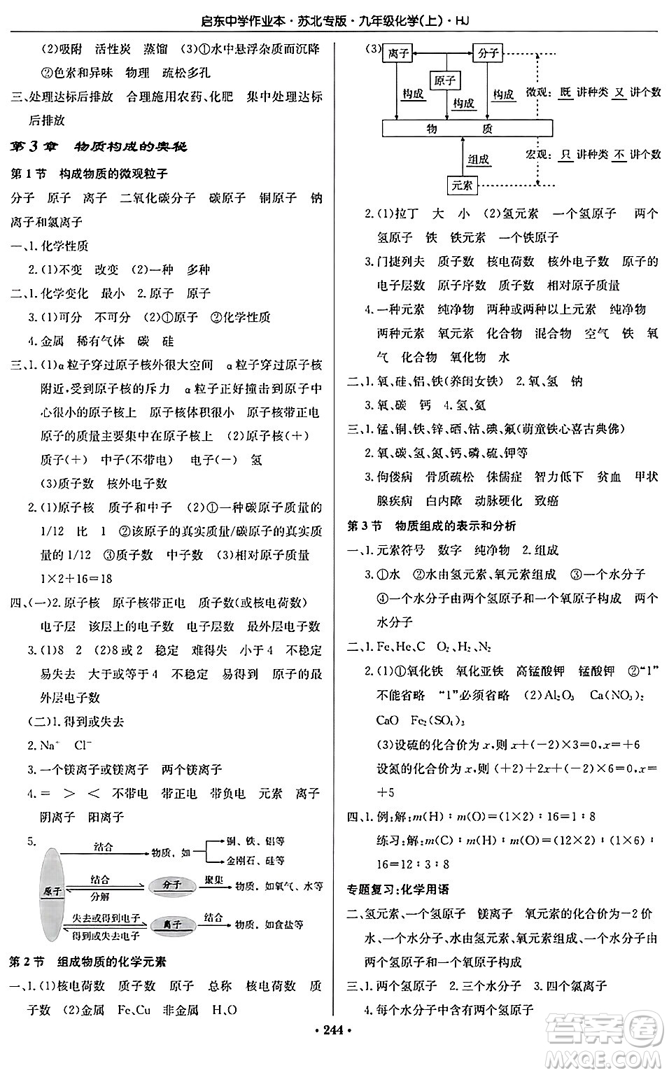 龍門書局2024秋啟東中學(xué)作業(yè)本九年級(jí)化學(xué)上冊(cè)滬教版江蘇專版答案