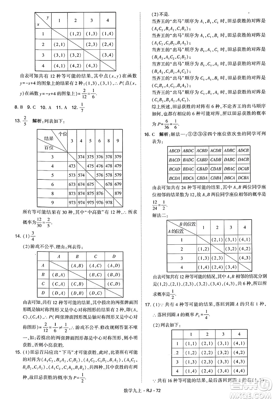 河海大學(xué)出版社2024年秋學(xué)霸題中題九年級數(shù)學(xué)上冊人教版答案