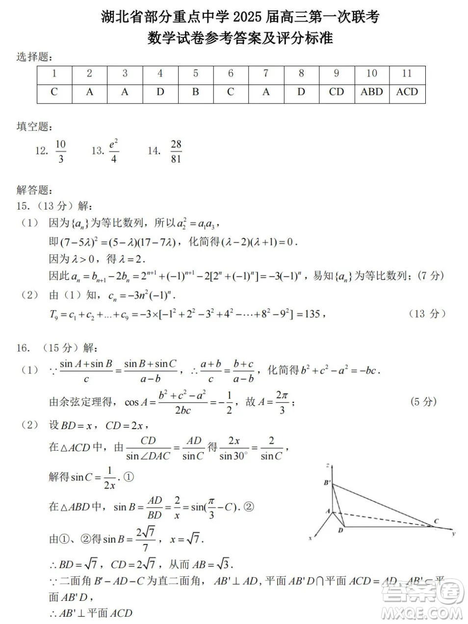 湖北部分重點中學2025屆高三第一次聯(lián)考數(shù)學試卷及答案