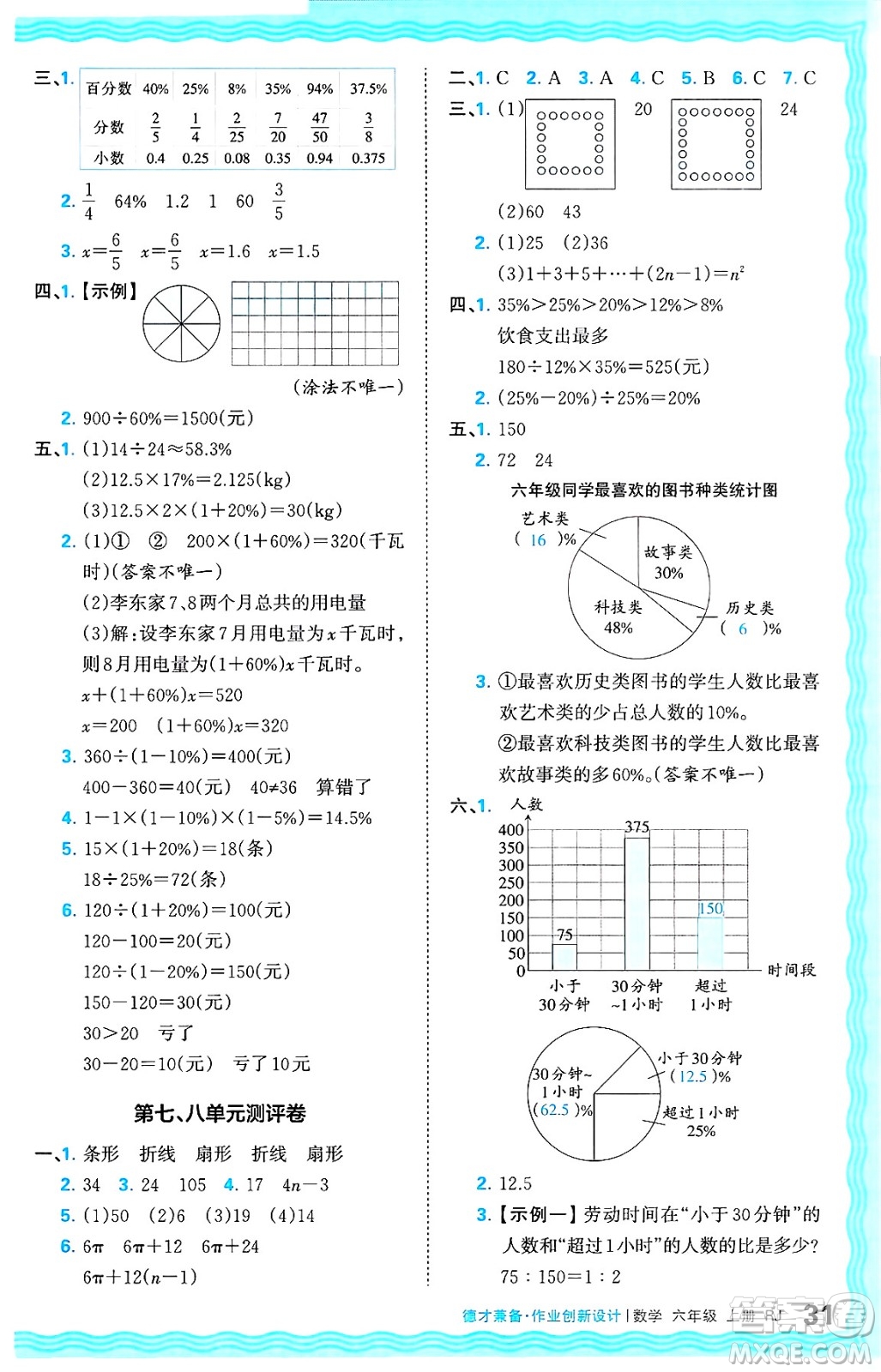 江西人民出版社2024年秋王朝霞德才兼?zhèn)渥鳂I(yè)創(chuàng)新設(shè)計(jì)六年級(jí)數(shù)學(xué)上冊(cè)人教版答案