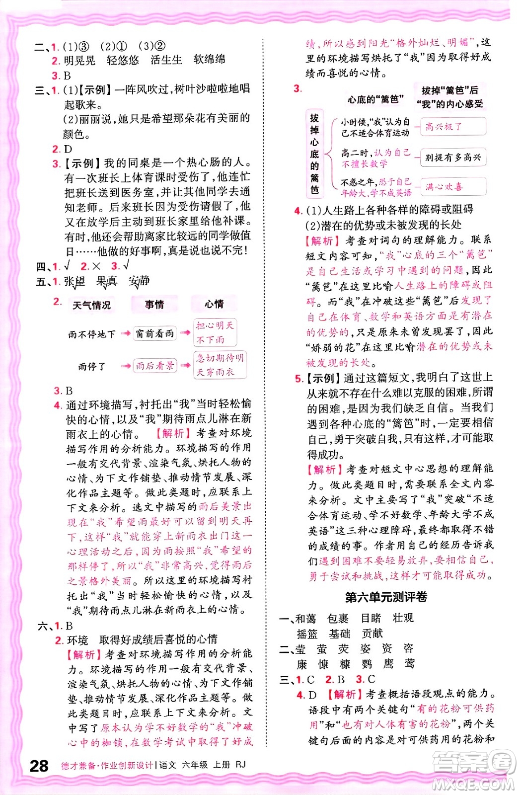 江西人民出版社2024年秋王朝霞德才兼?zhèn)渥鳂I(yè)創(chuàng)新設(shè)計(jì)六年級(jí)語文上冊(cè)人教版答案
