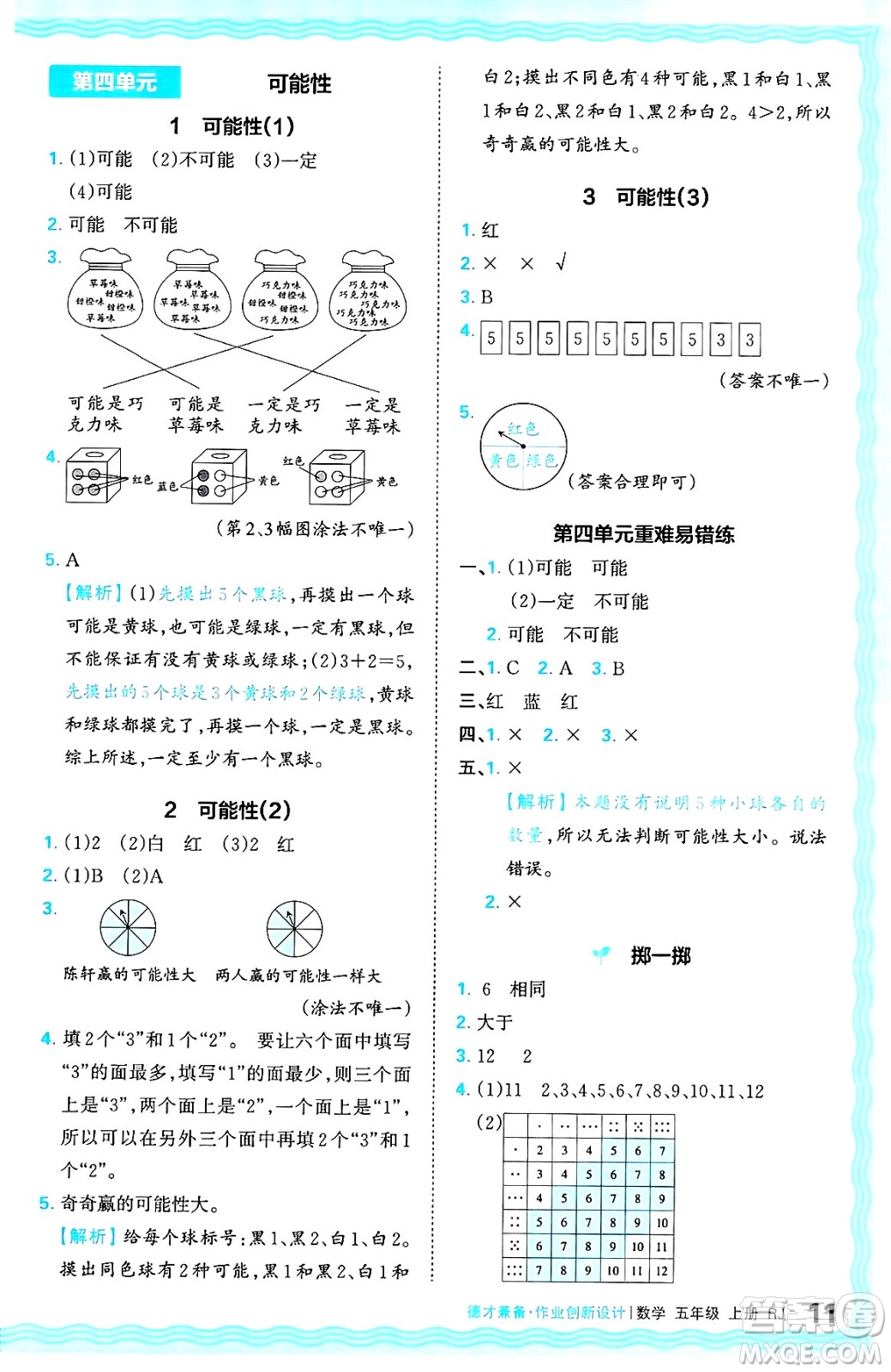 江西人民出版社2024年秋王朝霞德才兼?zhèn)渥鳂I(yè)創(chuàng)新設(shè)計五年級數(shù)學(xué)上冊人教版答案