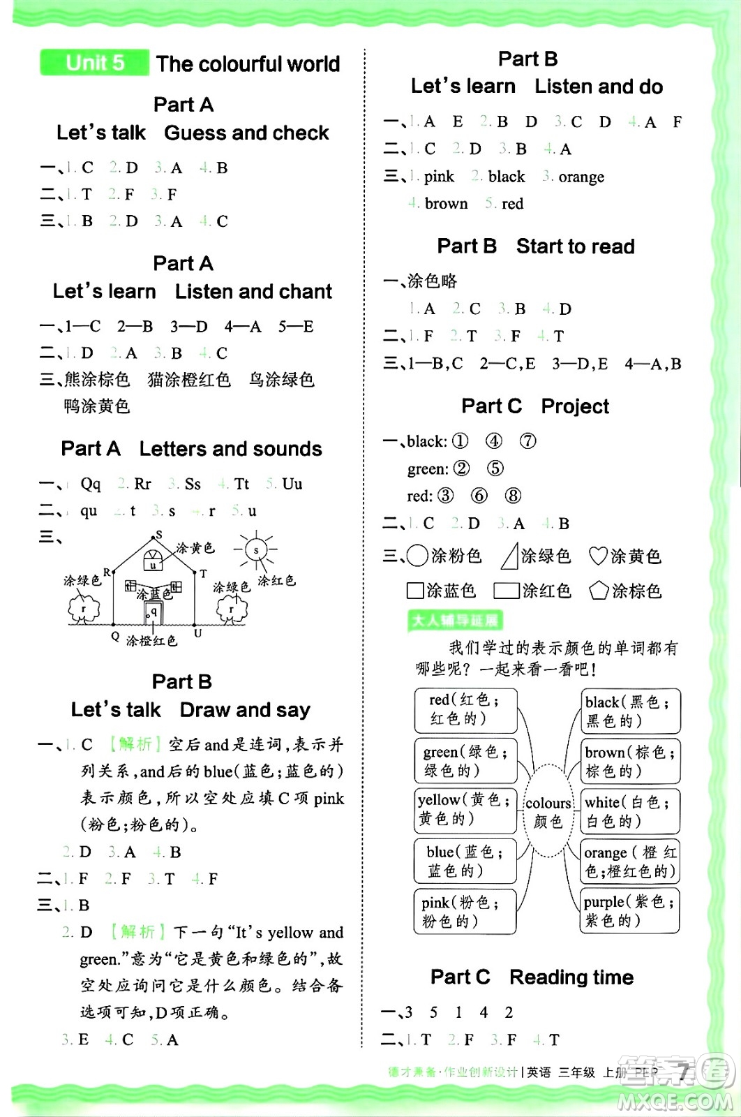 江西人民出版社2024年秋王朝霞德才兼?zhèn)渥鳂I(yè)創(chuàng)新設(shè)計三年級英語上冊人教PEP版答案