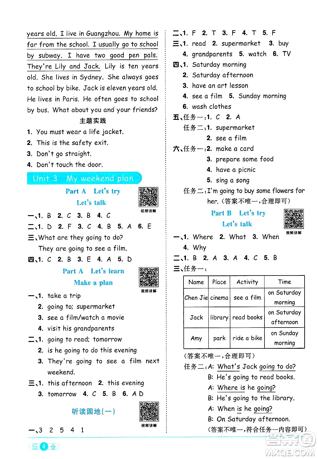 江西教育出版社2024年秋陽光同學(xué)課時優(yōu)化作業(yè)六年級英語上冊人教PEP版答案