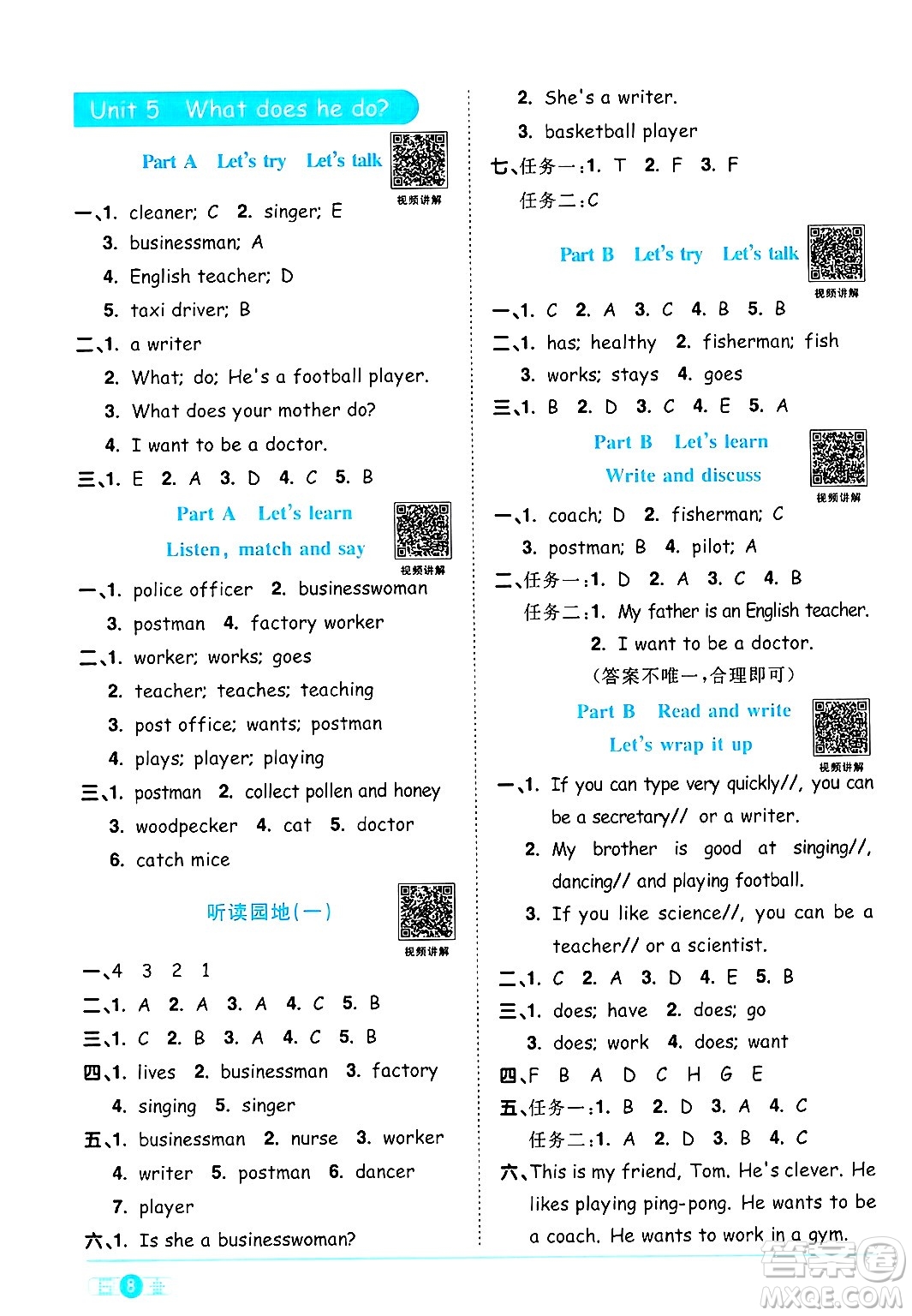 江西教育出版社2024年秋陽光同學(xué)課時優(yōu)化作業(yè)六年級英語上冊人教PEP版答案