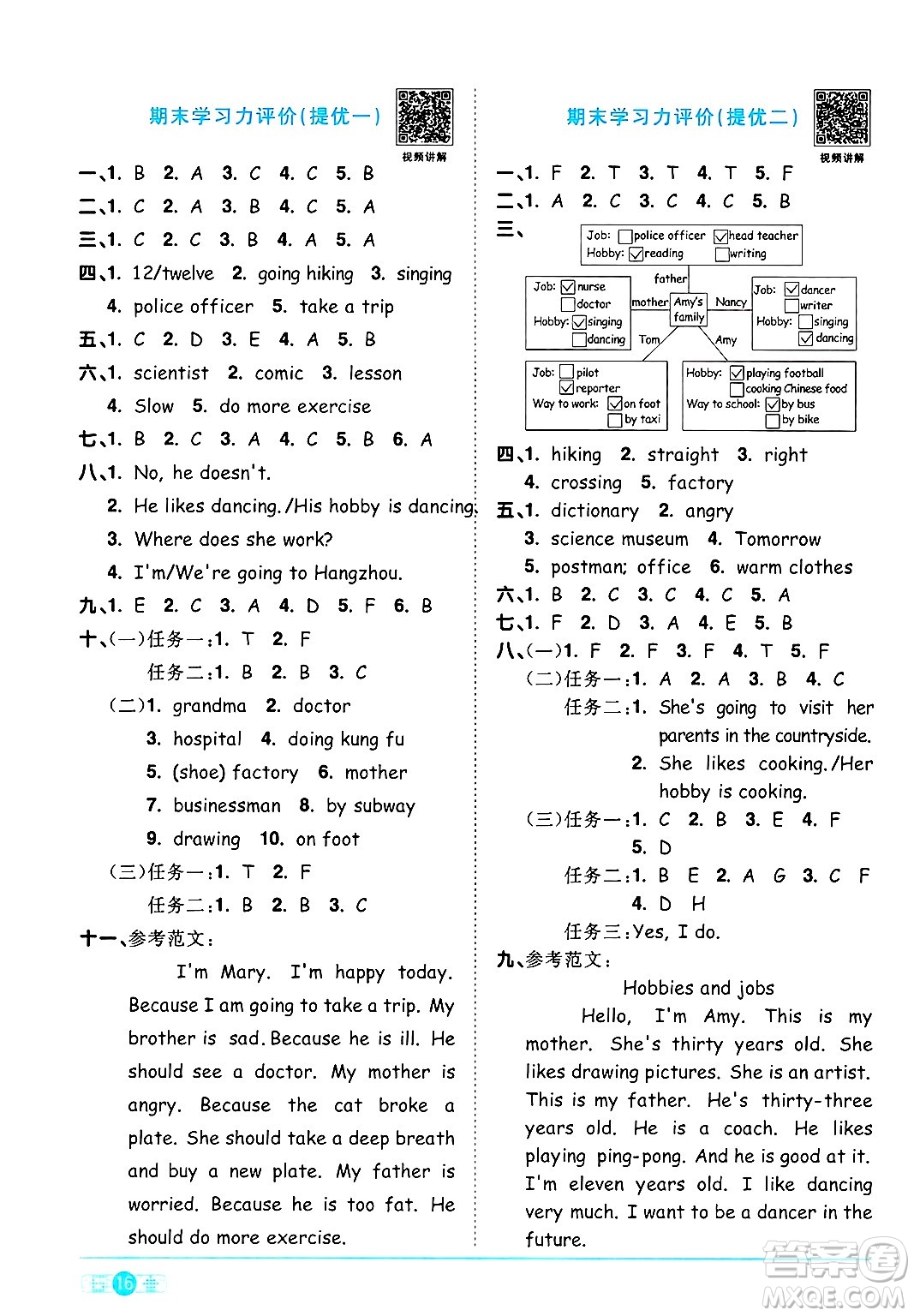 江西教育出版社2024年秋陽光同學(xué)課時優(yōu)化作業(yè)六年級英語上冊人教PEP版答案