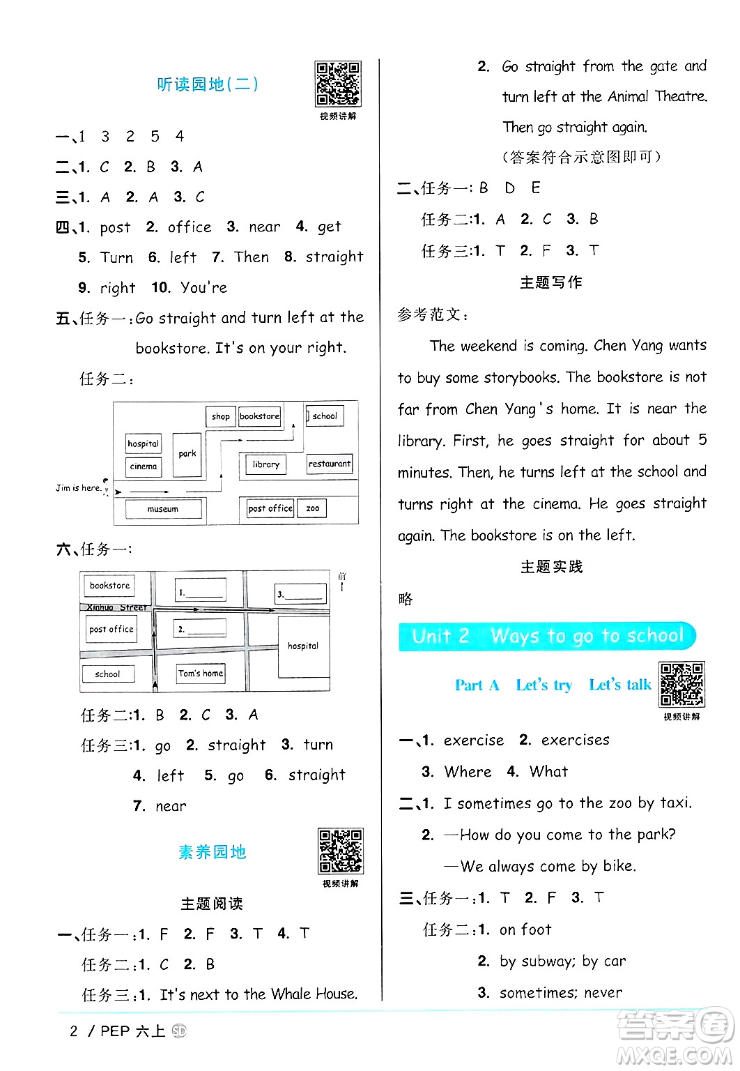 甘肅少年兒童出版社2024年秋陽光同學(xué)課時優(yōu)化作業(yè)六年級英語上冊人教PEP版山東專版答案
