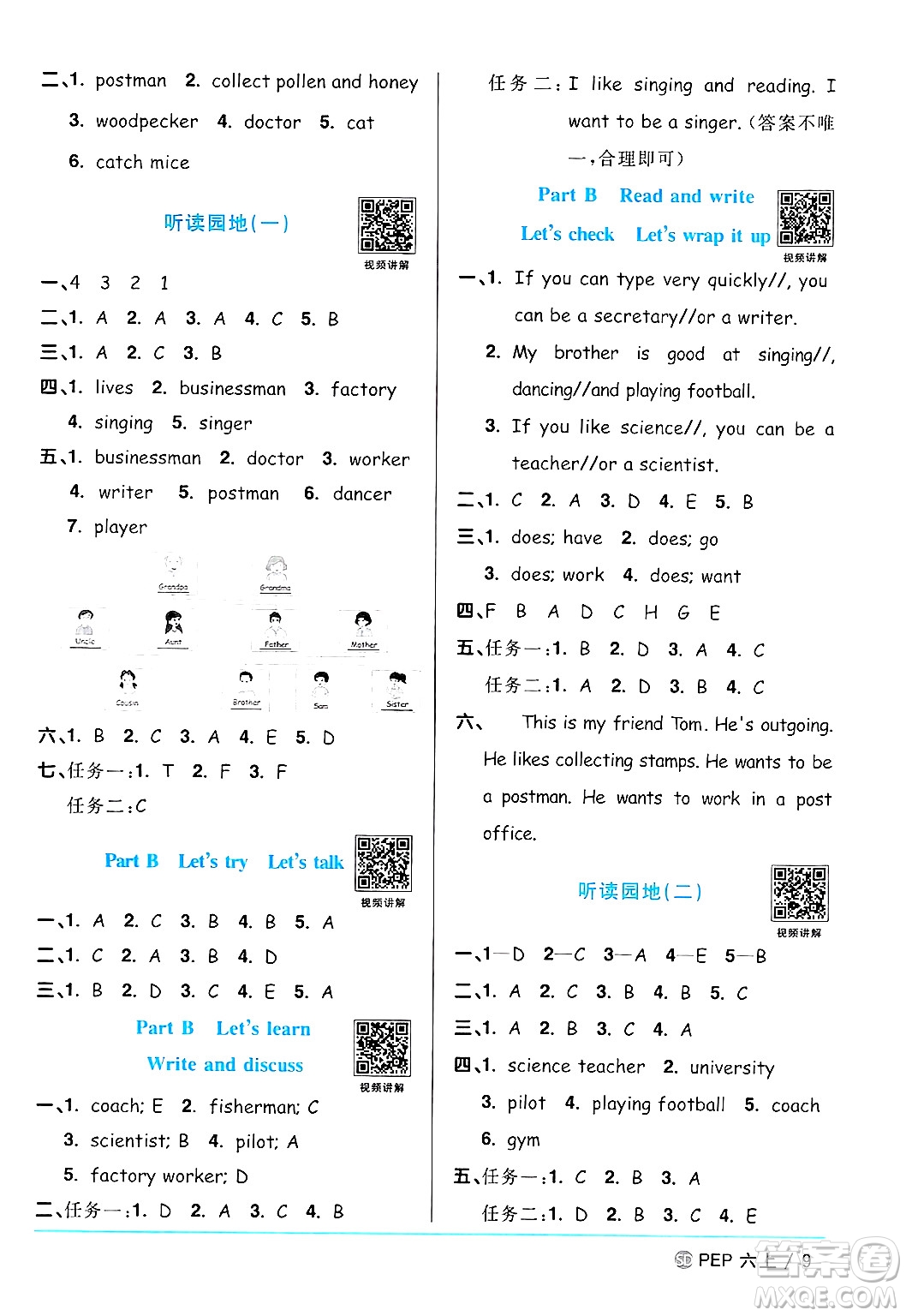 甘肅少年兒童出版社2024年秋陽光同學(xué)課時優(yōu)化作業(yè)六年級英語上冊人教PEP版山東專版答案