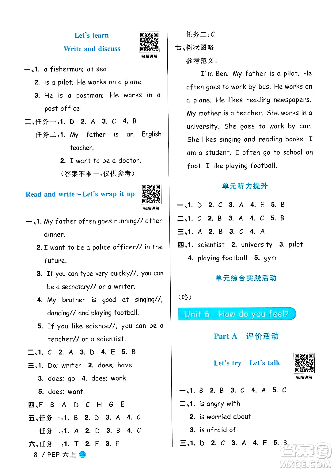 廣東人民出版社2024年秋陽(yáng)光同學(xué)課時(shí)優(yōu)化作業(yè)六年級(jí)英語(yǔ)上冊(cè)人教PEP版廣東專版答案