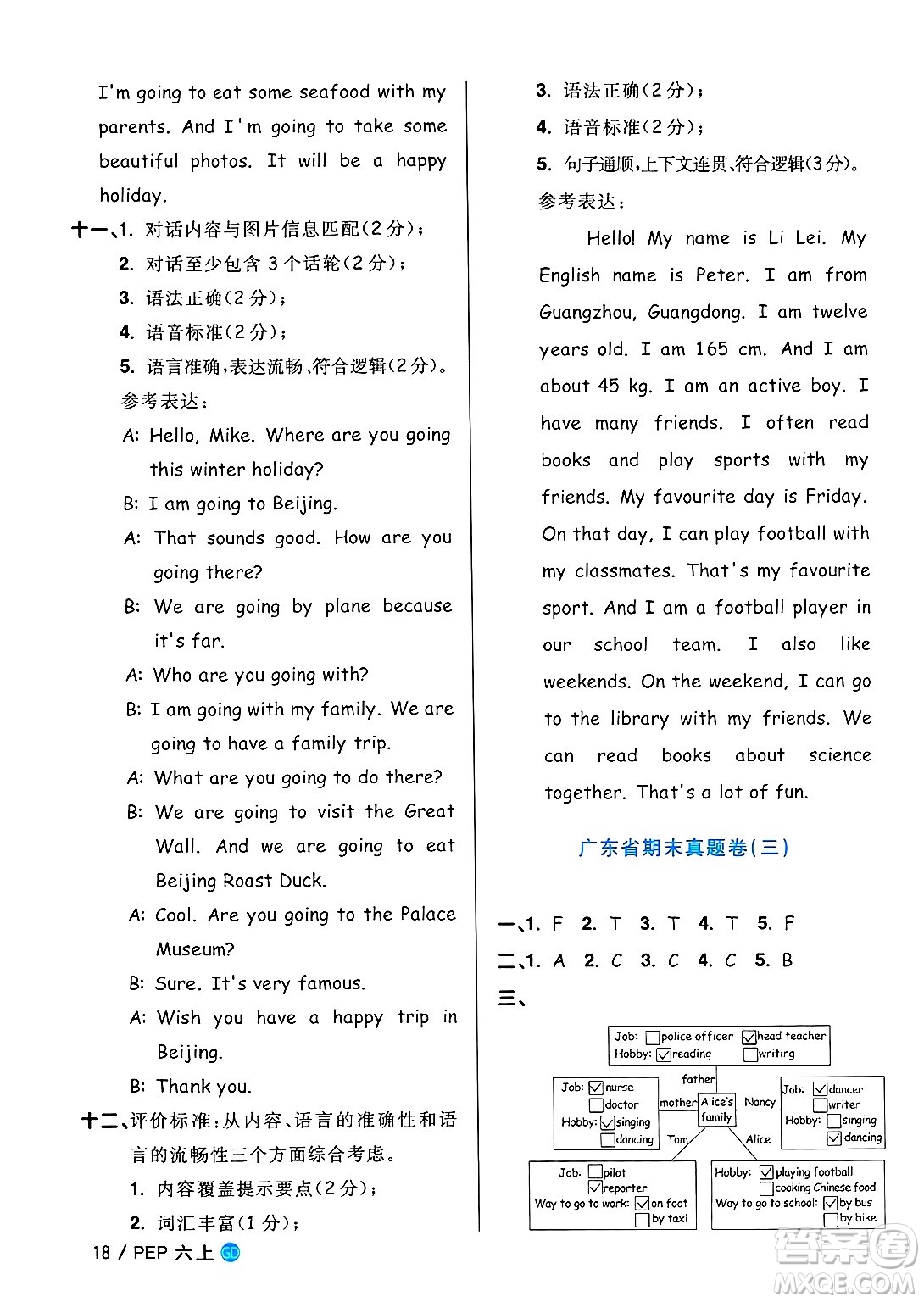 廣東人民出版社2024年秋陽(yáng)光同學(xué)課時(shí)優(yōu)化作業(yè)六年級(jí)英語(yǔ)上冊(cè)人教PEP版廣東專版答案