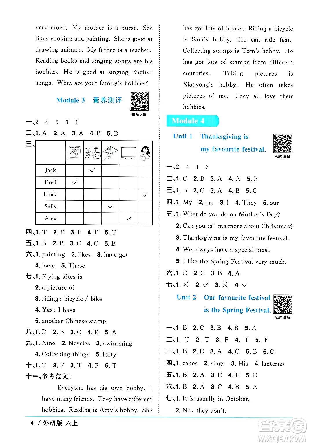 江西教育出版社2024年秋陽光同學(xué)課時(shí)優(yōu)化作業(yè)六年級英語上冊外研版三起點(diǎn)答案