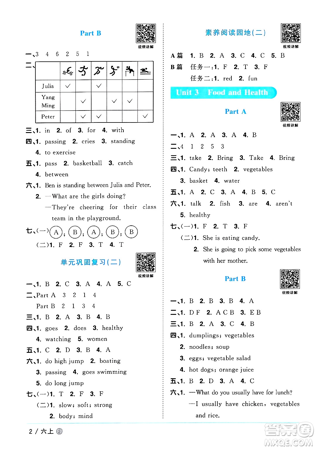 江西教育出版社2024年秋陽(yáng)光同學(xué)課時(shí)優(yōu)化作業(yè)六年級(jí)英語(yǔ)上冊(cè)閩教版福建專版答案