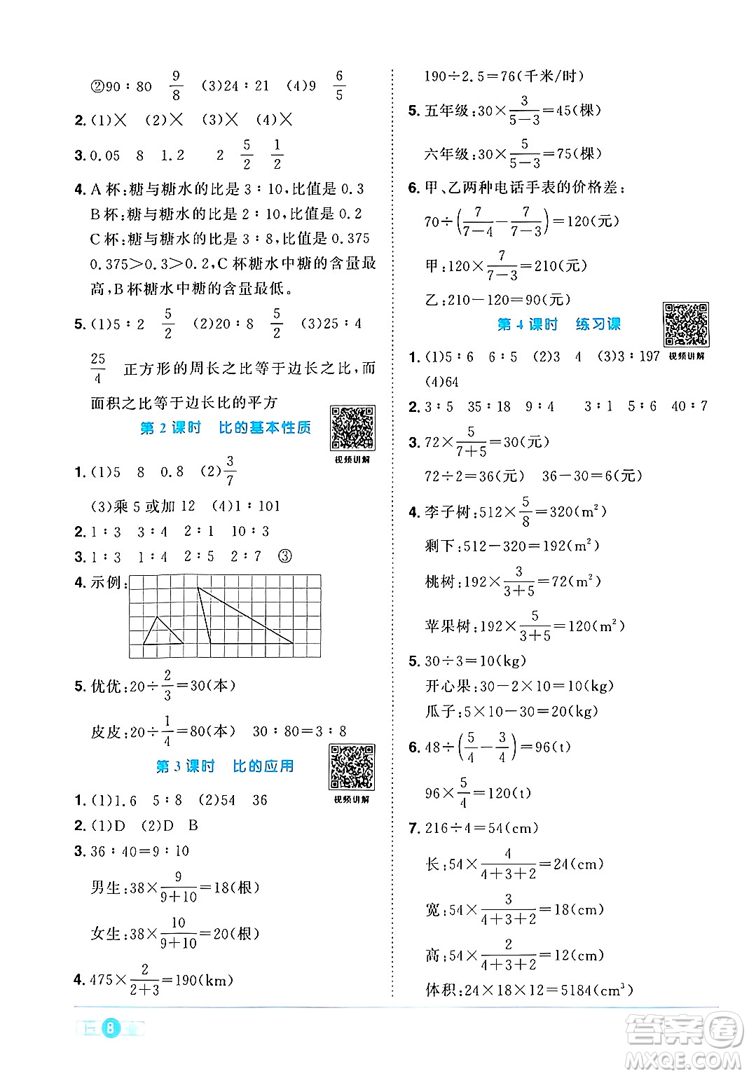 江西教育出版社2024年秋陽光同學(xué)課時(shí)優(yōu)化作業(yè)六年級數(shù)學(xué)上冊人教版答案