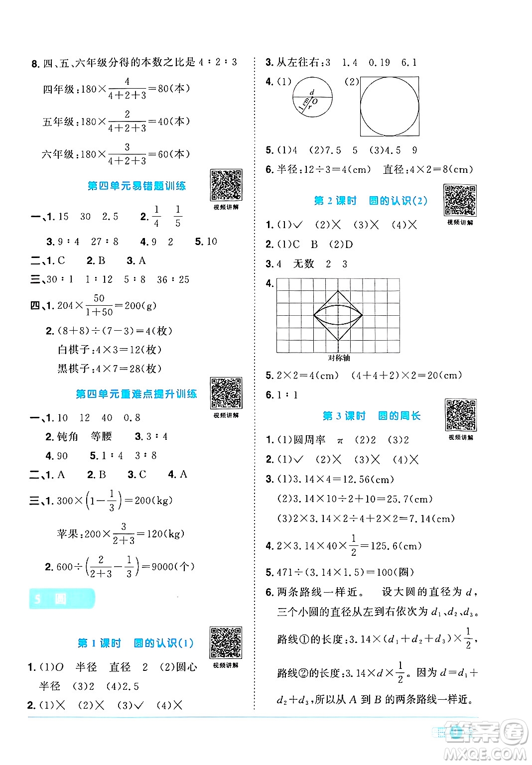 江西教育出版社2024年秋陽光同學(xué)課時(shí)優(yōu)化作業(yè)六年級數(shù)學(xué)上冊人教版答案