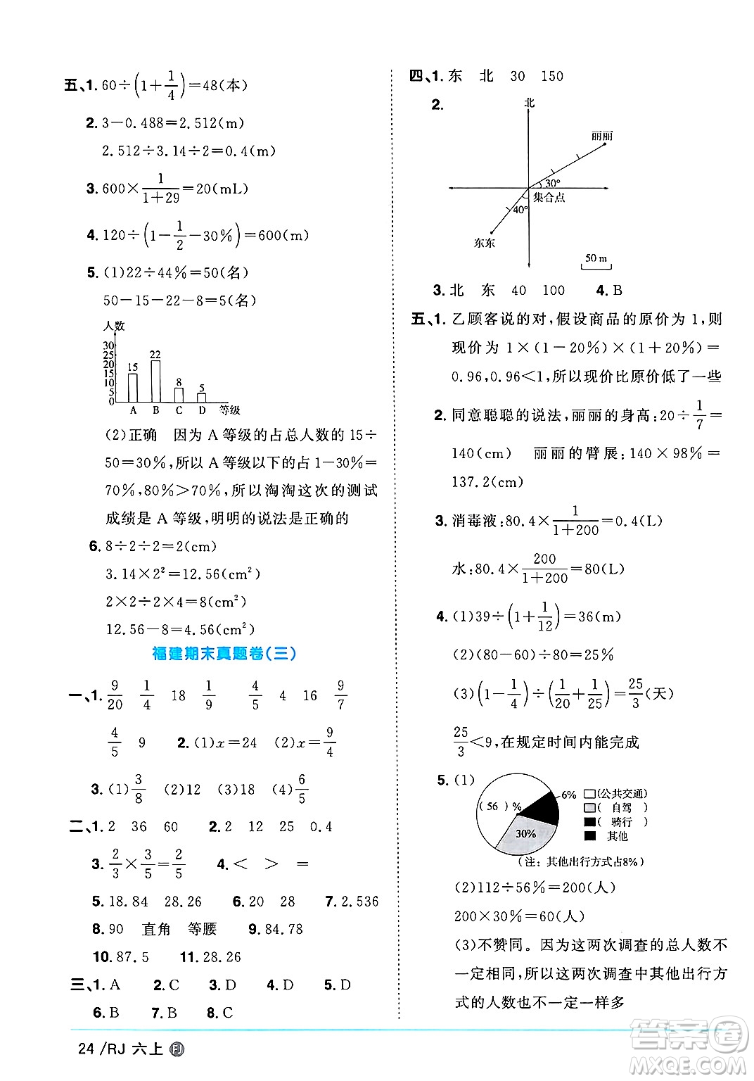 福建少年兒童出版社2024年秋陽(yáng)光同學(xué)課時(shí)優(yōu)化作業(yè)六年級(jí)數(shù)學(xué)上冊(cè)人教版福建專(zhuān)版答案
