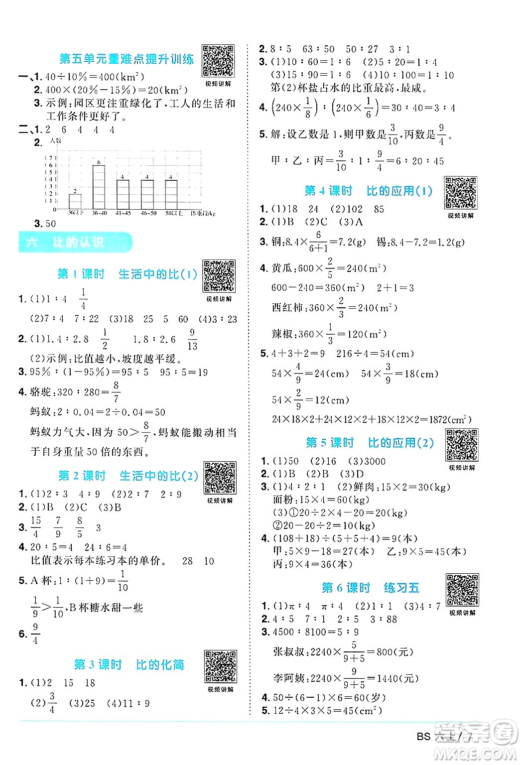 江西教育出版社2024年秋陽光同學課時優(yōu)化作業(yè)六年級數(shù)學上冊北師大版答案