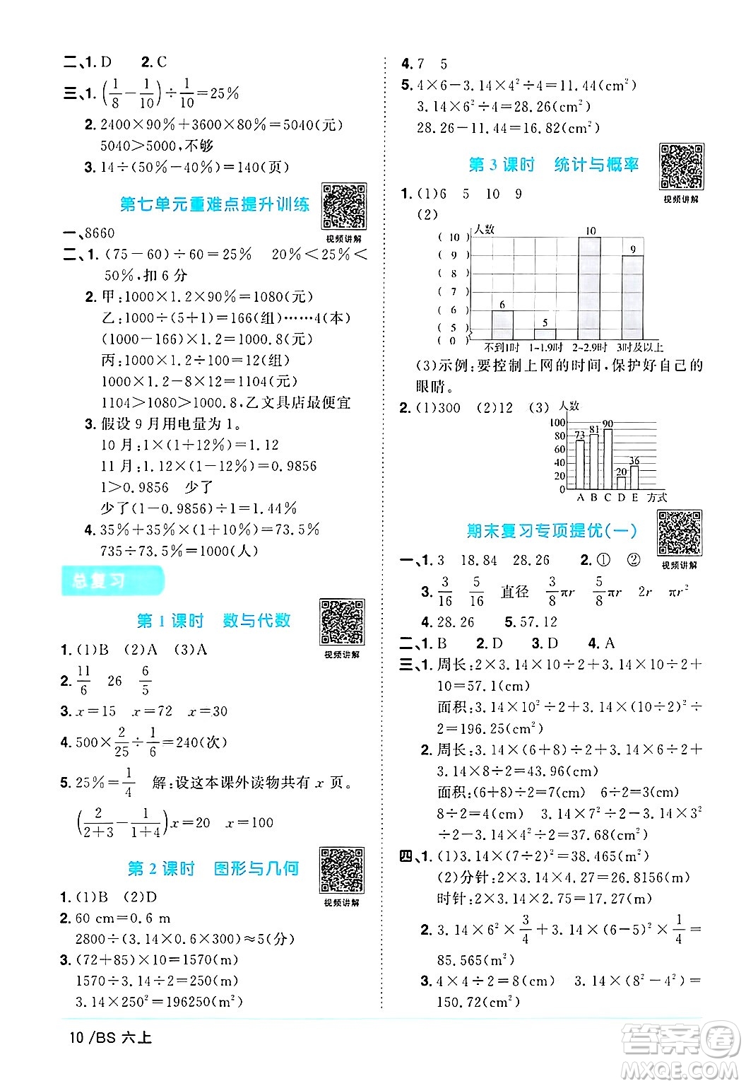 江西教育出版社2024年秋陽光同學課時優(yōu)化作業(yè)六年級數(shù)學上冊北師大版答案