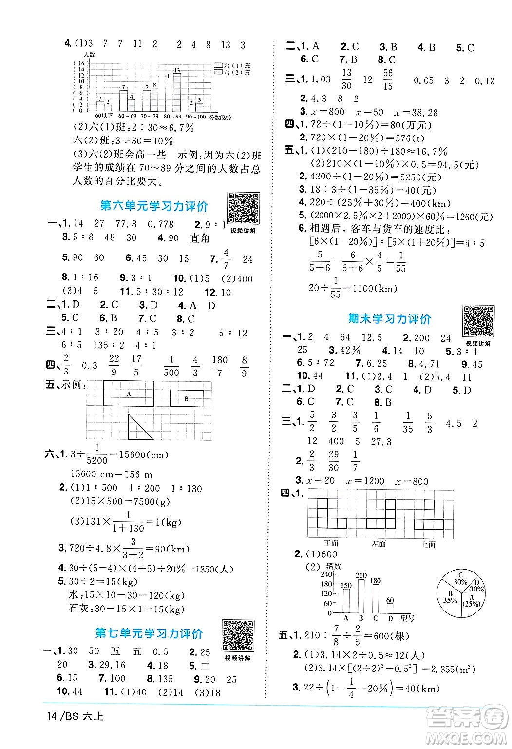 江西教育出版社2024年秋陽光同學課時優(yōu)化作業(yè)六年級數(shù)學上冊北師大版答案