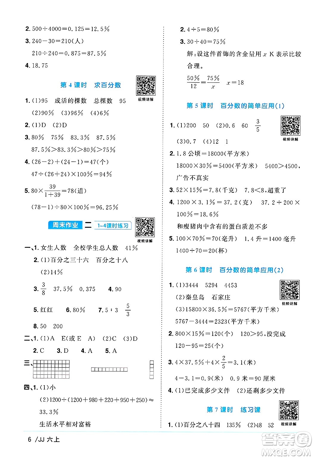 江西教育出版社2024年秋陽(yáng)光同學(xué)課時(shí)優(yōu)化作業(yè)六年級(jí)數(shù)學(xué)上冊(cè)冀教版答案