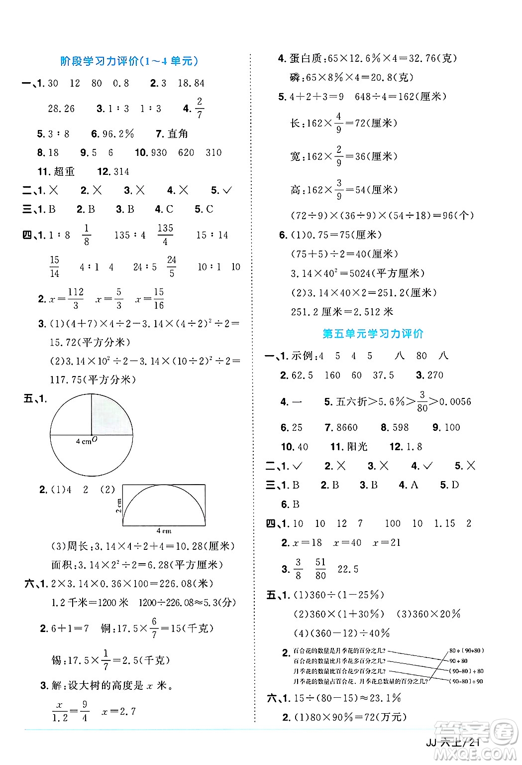江西教育出版社2024年秋陽(yáng)光同學(xué)課時(shí)優(yōu)化作業(yè)六年級(jí)數(shù)學(xué)上冊(cè)冀教版答案