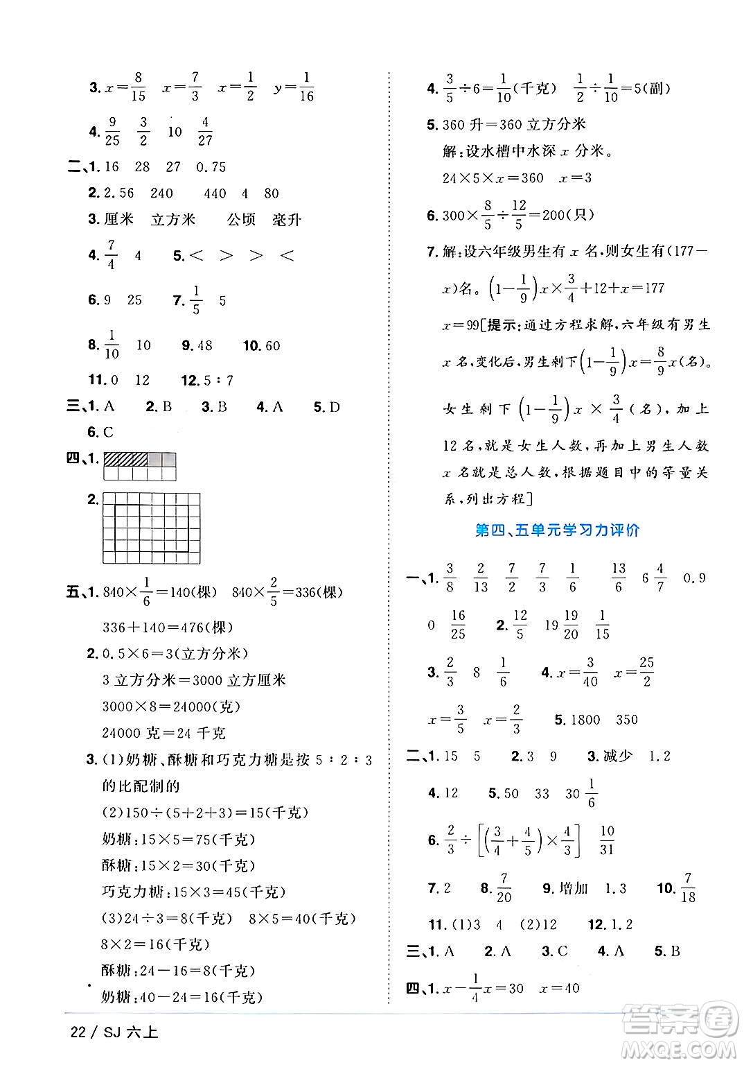 江西教育出版社2024年秋陽(yáng)光同學(xué)課時(shí)優(yōu)化作業(yè)六年級(jí)數(shù)學(xué)上冊(cè)蘇教版答案