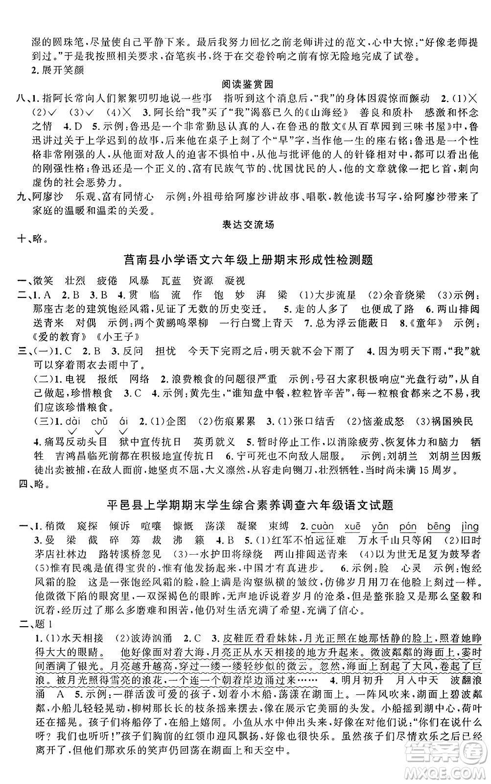 甘肅少年兒童出版社2024年秋陽(yáng)光同學(xué)課時(shí)優(yōu)化作業(yè)六年級(jí)語(yǔ)文上冊(cè)人教版山東專版答案