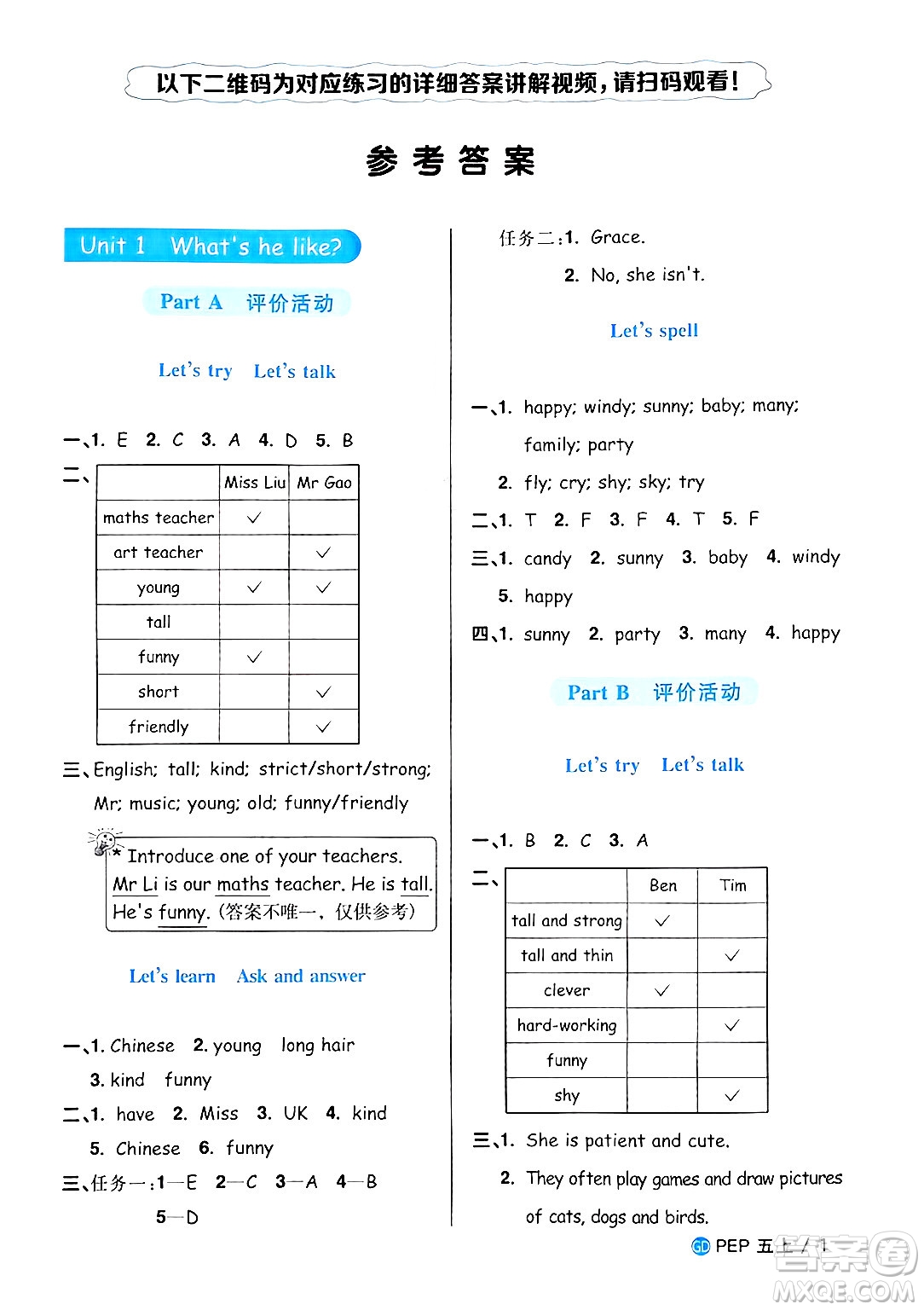 廣東人民出版社2024年秋陽(yáng)光同學(xué)課時(shí)優(yōu)化作業(yè)五年級(jí)英語(yǔ)上冊(cè)人教PEP版廣東專(zhuān)版答案