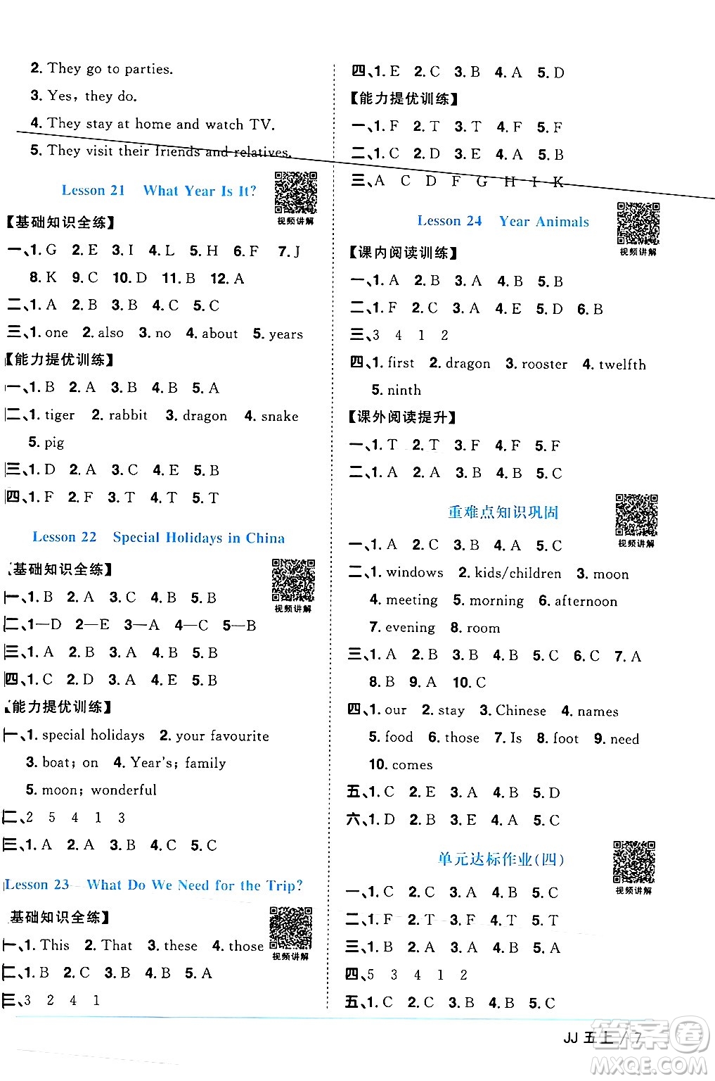 江西教育出版社2024年秋陽(yáng)光同學(xué)課時(shí)優(yōu)化作業(yè)五年級(jí)英語(yǔ)上冊(cè)冀教版答案