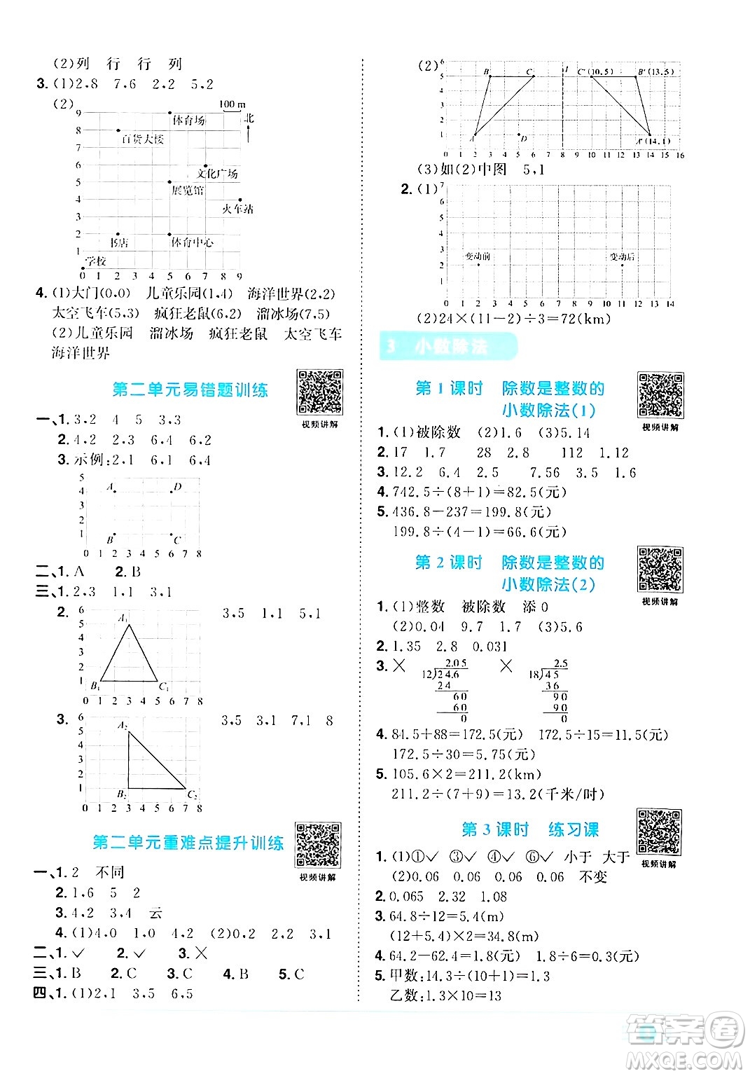 江西教育出版社2024年秋陽光同學(xué)課時優(yōu)化作業(yè)五年級數(shù)學(xué)上冊人教版答案