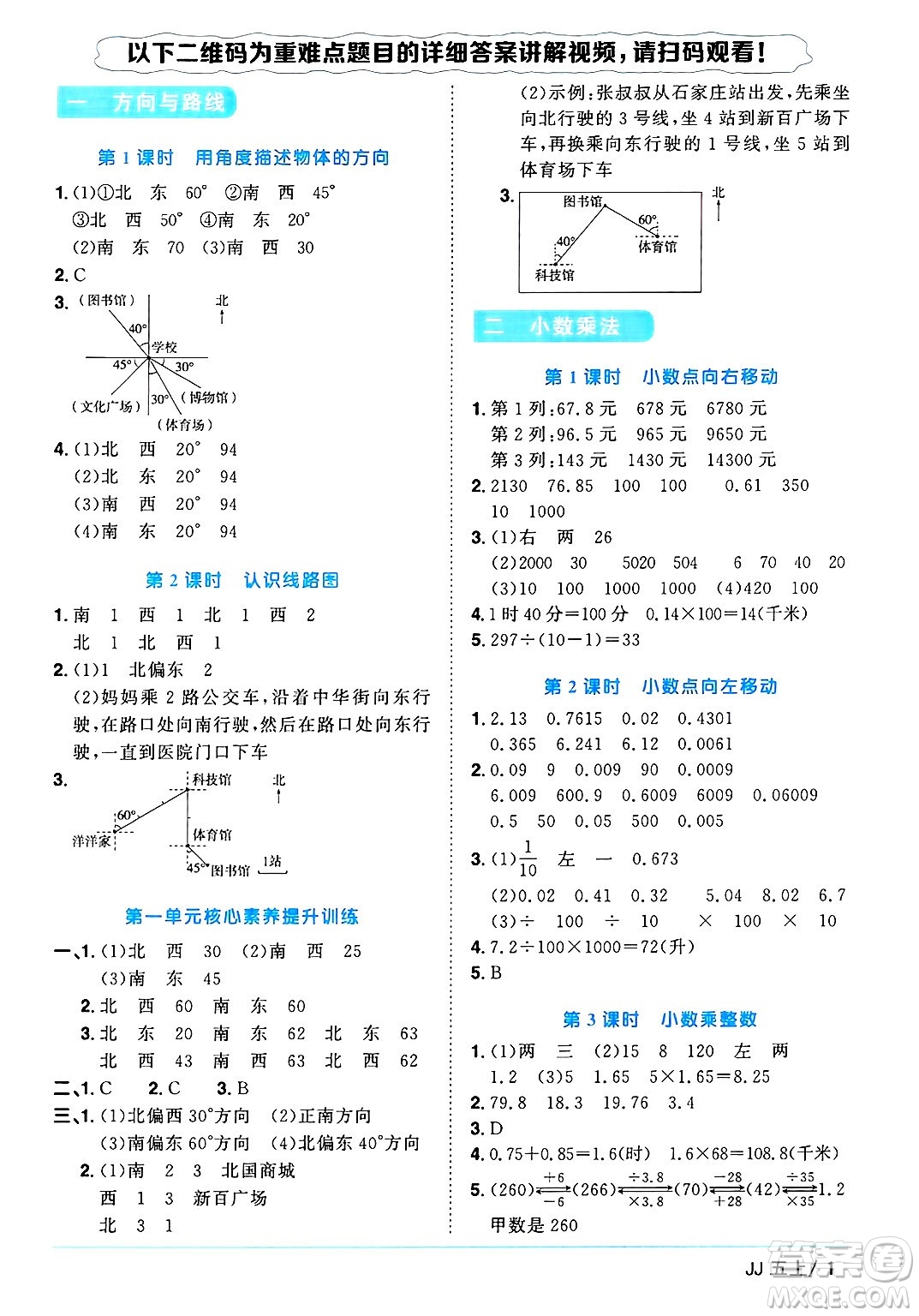江西教育出版社2024年秋陽光同學(xué)課時(shí)優(yōu)化作業(yè)五年級(jí)數(shù)學(xué)上冊(cè)冀教版答案