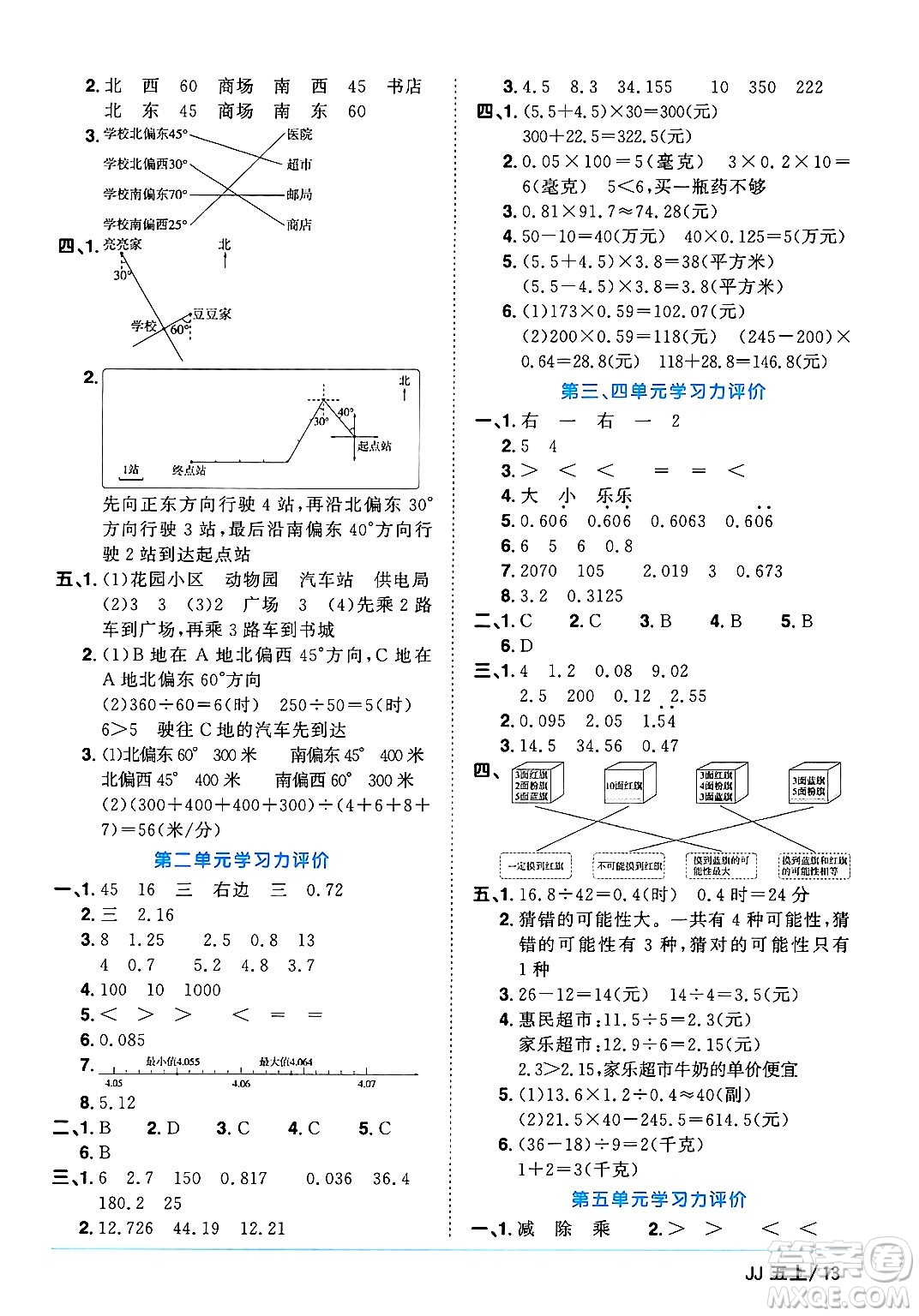 江西教育出版社2024年秋陽光同學(xué)課時(shí)優(yōu)化作業(yè)五年級(jí)數(shù)學(xué)上冊(cè)冀教版答案