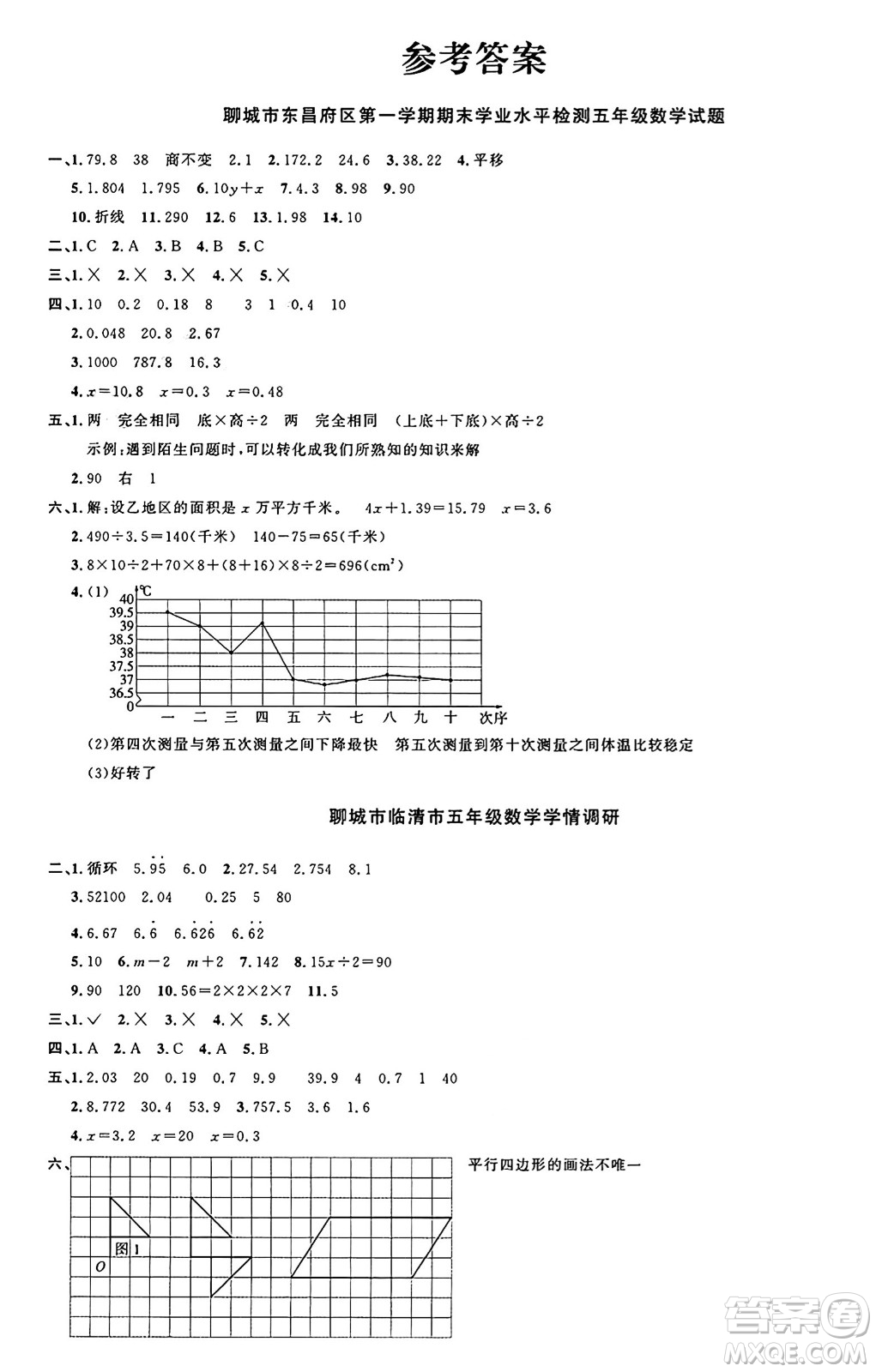 江西教育出版社2024年秋陽(yáng)光同學(xué)課時(shí)優(yōu)化作業(yè)五年級(jí)數(shù)學(xué)上冊(cè)青島版山東專版答案