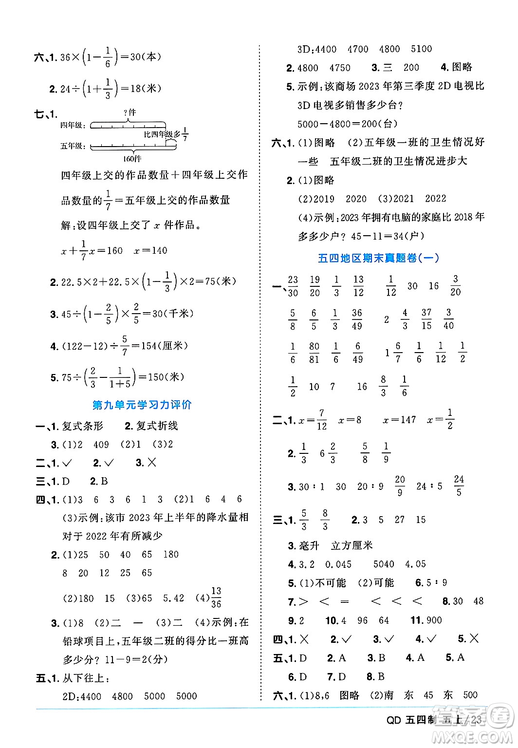 江西教育出版社2024年秋陽(yáng)光同學(xué)課時(shí)優(yōu)化作業(yè)五年級(jí)數(shù)學(xué)上冊(cè)青島版山東專(zhuān)版五四制答案