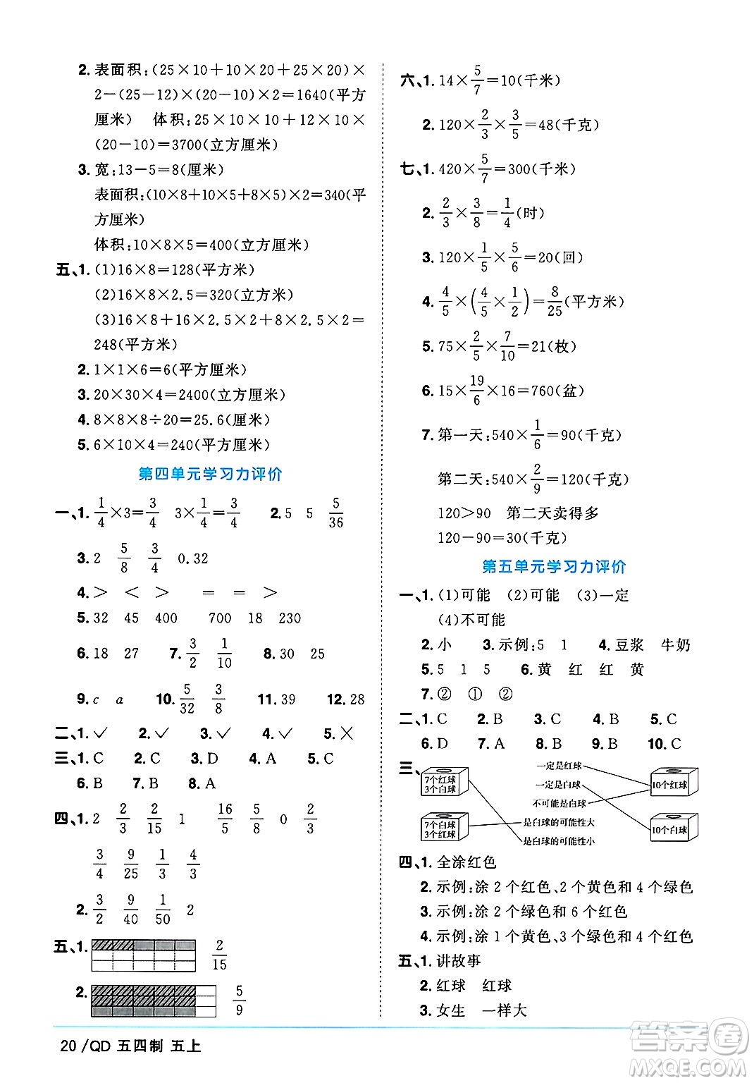 江西教育出版社2024年秋陽(yáng)光同學(xué)課時(shí)優(yōu)化作業(yè)五年級(jí)數(shù)學(xué)上冊(cè)青島版山東專(zhuān)版五四制答案