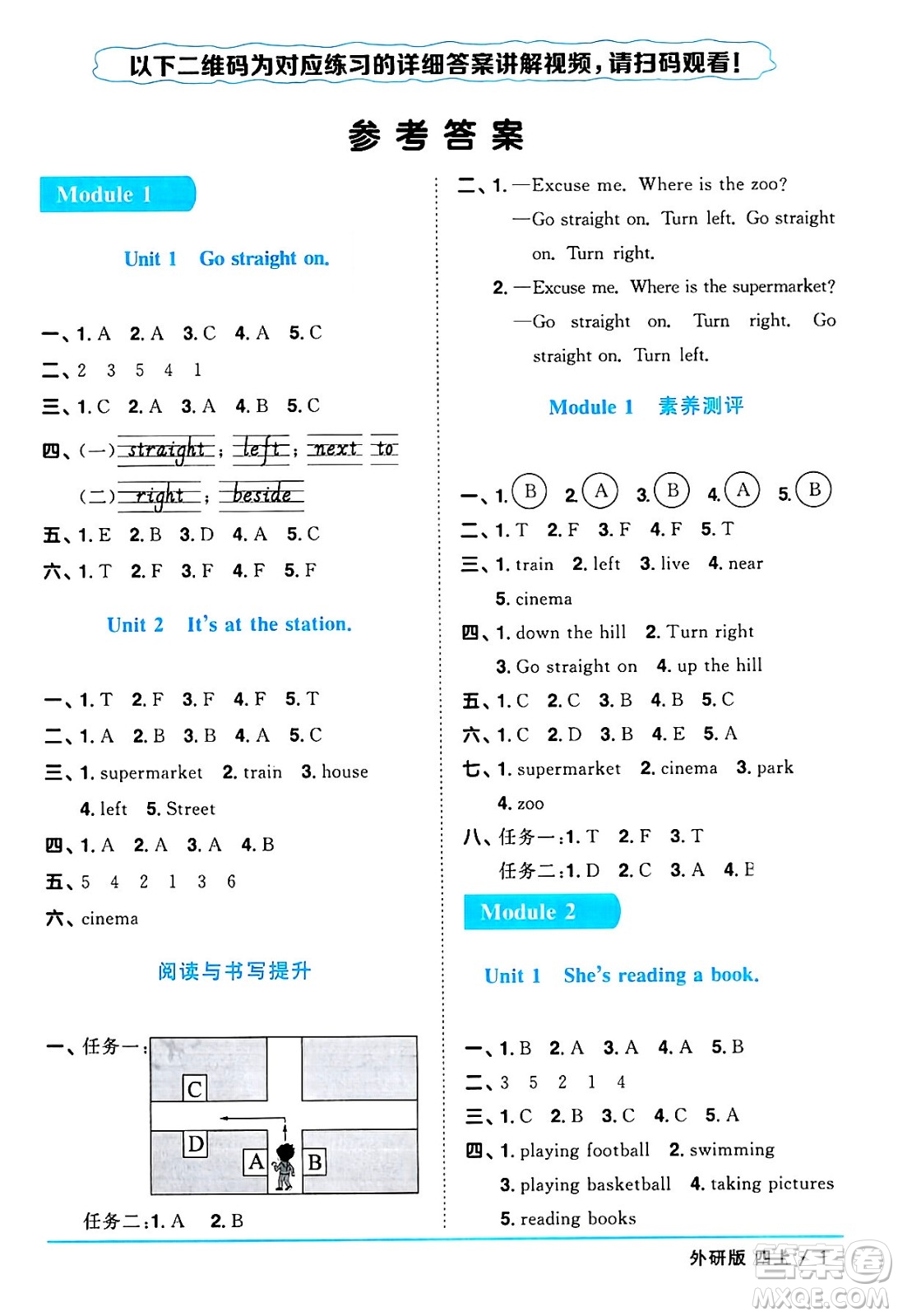 江西教育出版社2024年秋陽(yáng)光同學(xué)課時(shí)優(yōu)化作業(yè)四年級(jí)英語(yǔ)上冊(cè)外研版三起點(diǎn)答案