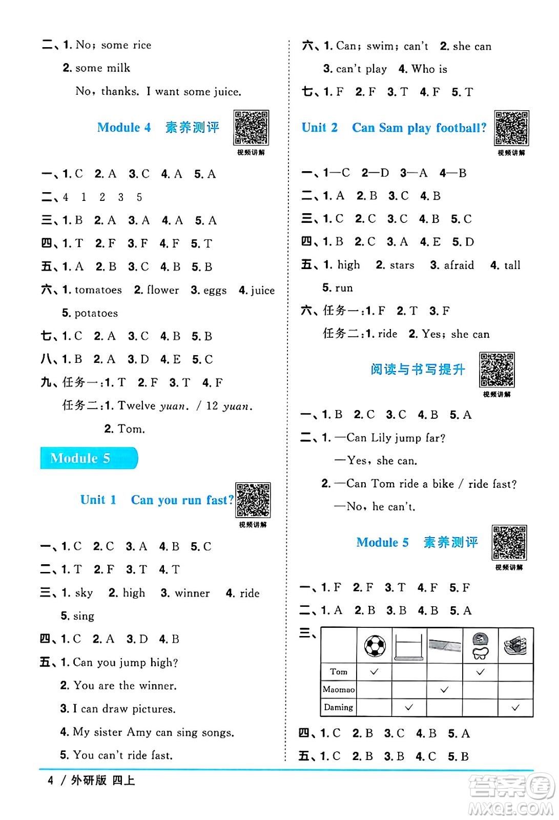 江西教育出版社2024年秋陽(yáng)光同學(xué)課時(shí)優(yōu)化作業(yè)四年級(jí)英語(yǔ)上冊(cè)外研版三起點(diǎn)答案