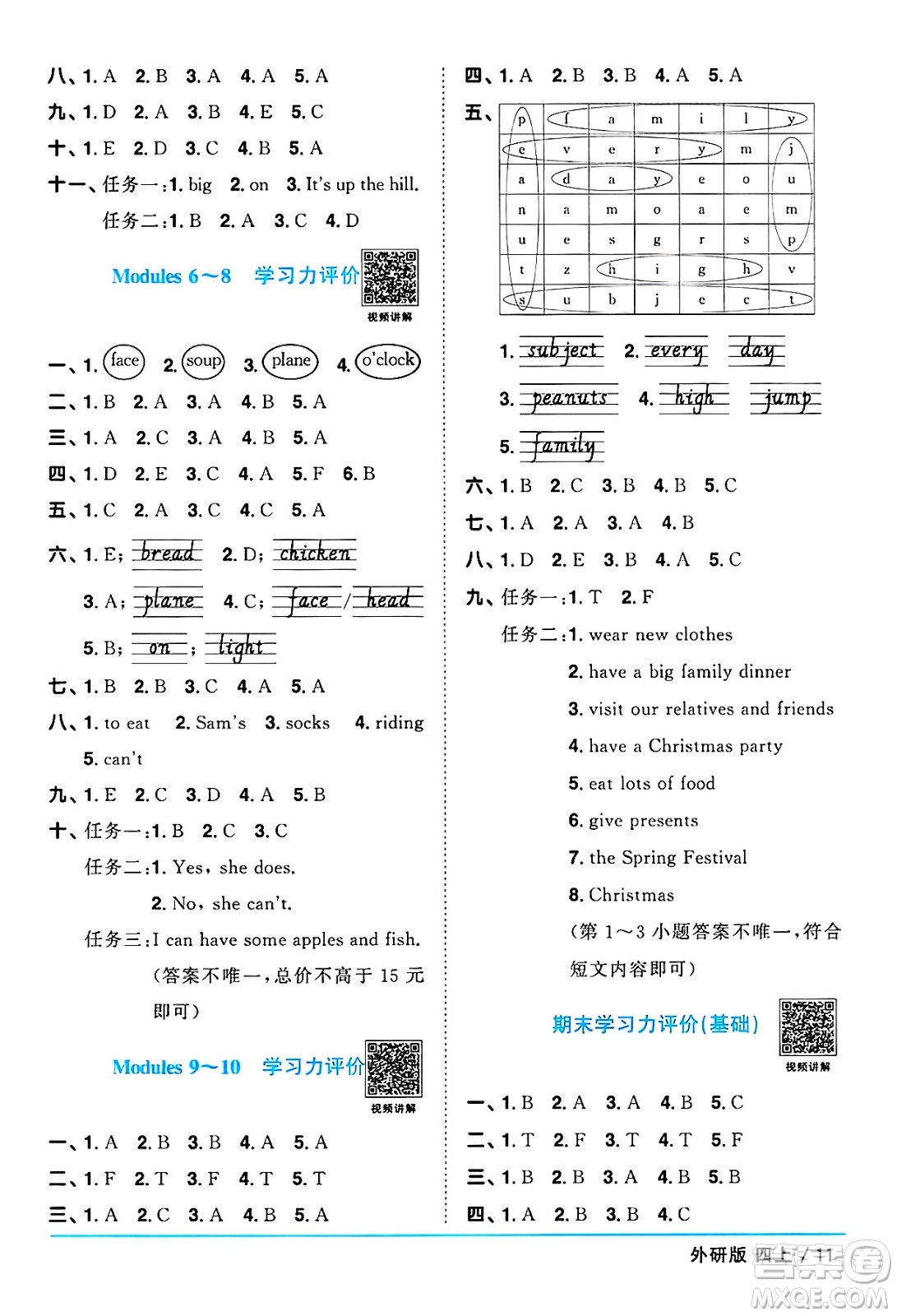 江西教育出版社2024年秋陽(yáng)光同學(xué)課時(shí)優(yōu)化作業(yè)四年級(jí)英語(yǔ)上冊(cè)外研版三起點(diǎn)答案