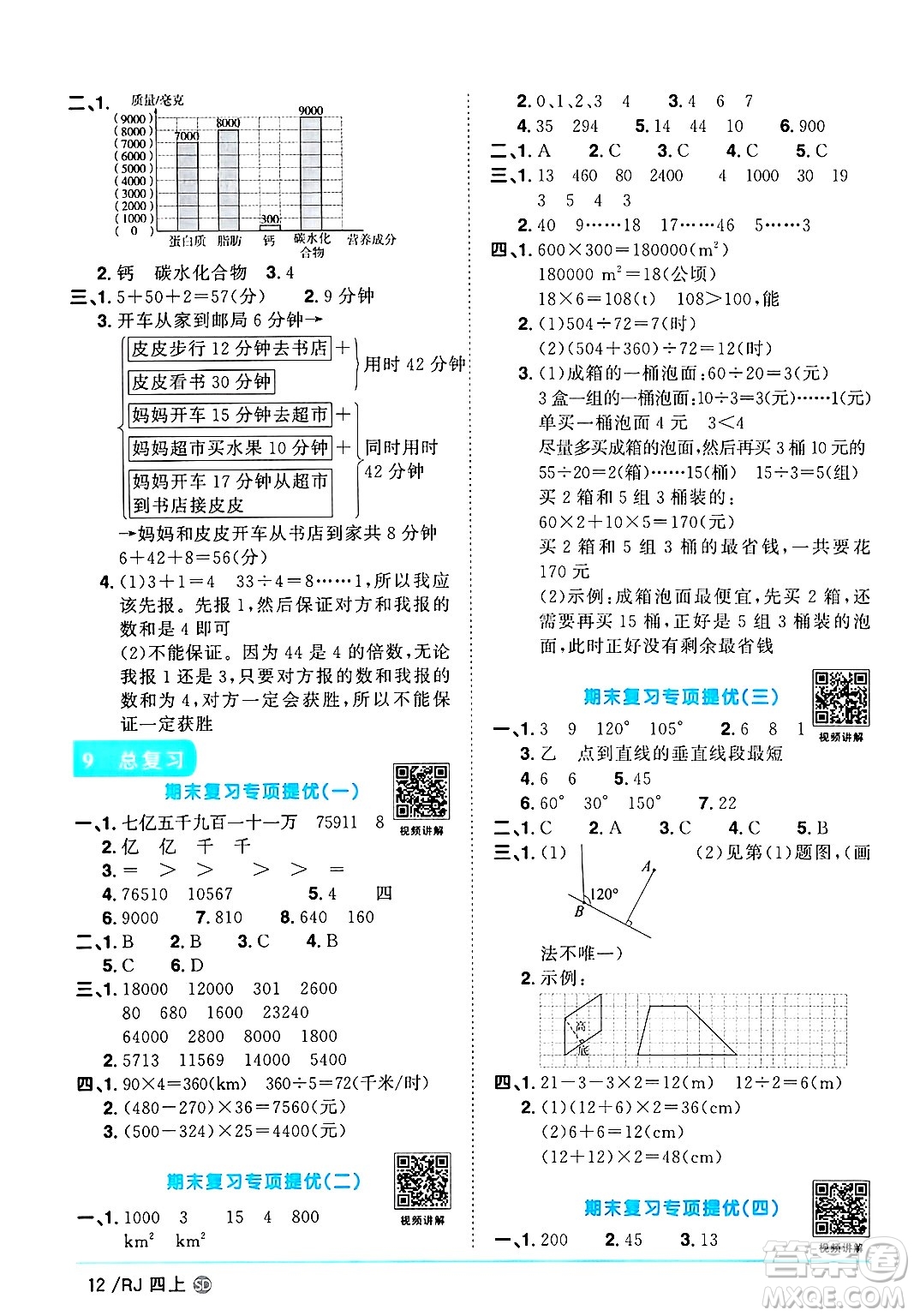 甘肅少年兒童出版社2024年秋陽光同學(xué)課時優(yōu)化作業(yè)四年級數(shù)學(xué)上冊人教版山東專版答案