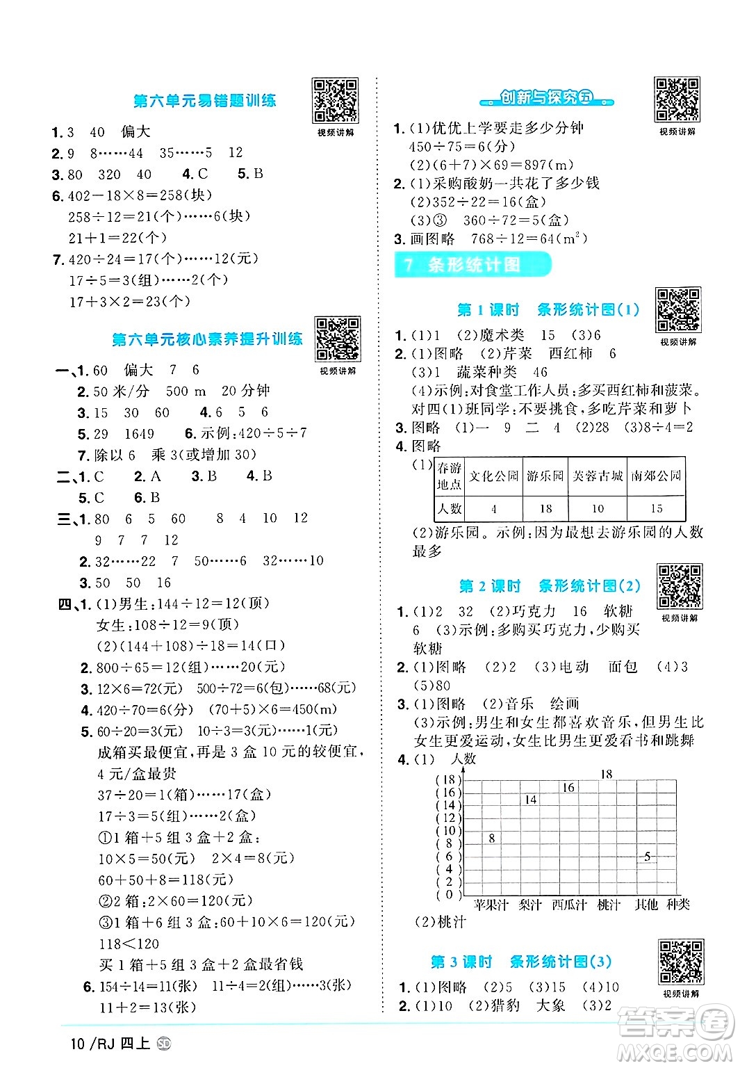 甘肅少年兒童出版社2024年秋陽光同學(xué)課時優(yōu)化作業(yè)四年級數(shù)學(xué)上冊人教版山東專版答案
