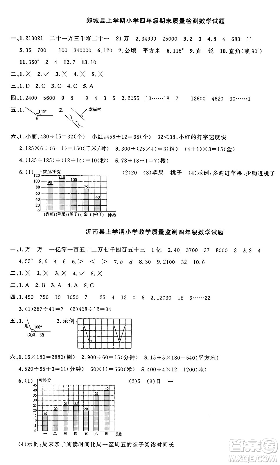 甘肅少年兒童出版社2024年秋陽光同學(xué)課時優(yōu)化作業(yè)四年級數(shù)學(xué)上冊人教版山東專版答案