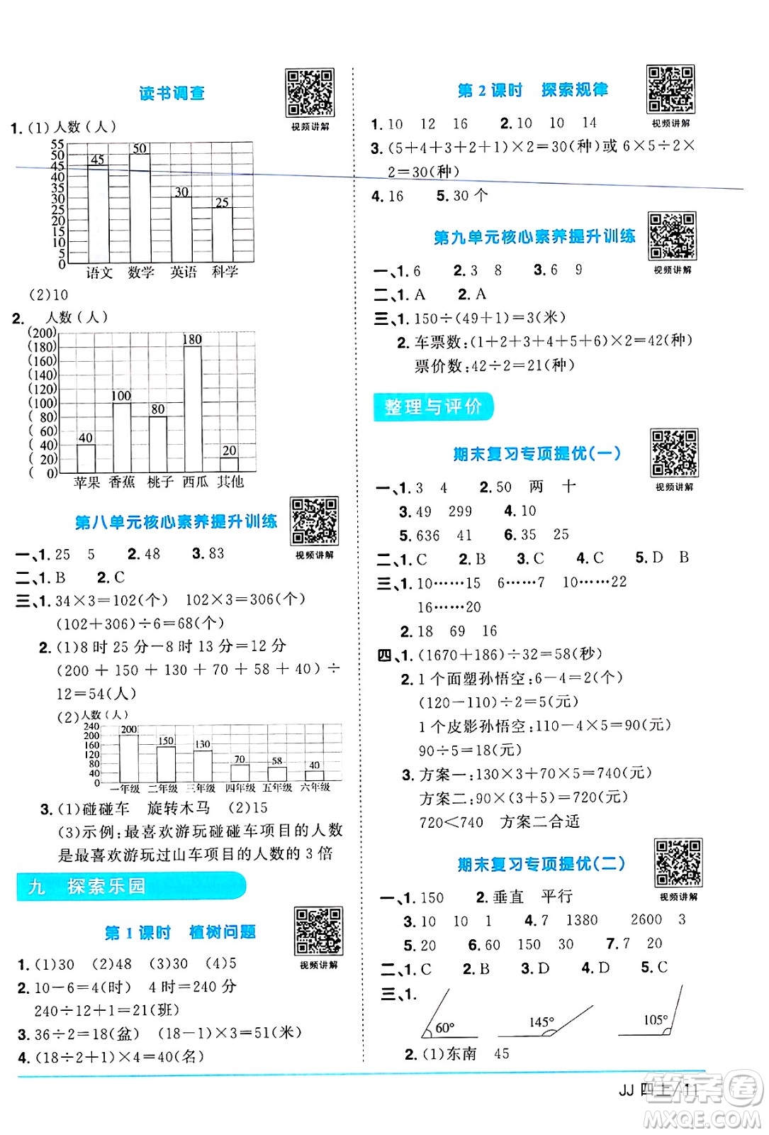 江西教育出版社2024年秋陽光同學(xué)課時優(yōu)化作業(yè)四年級數(shù)學(xué)上冊冀教版答案
