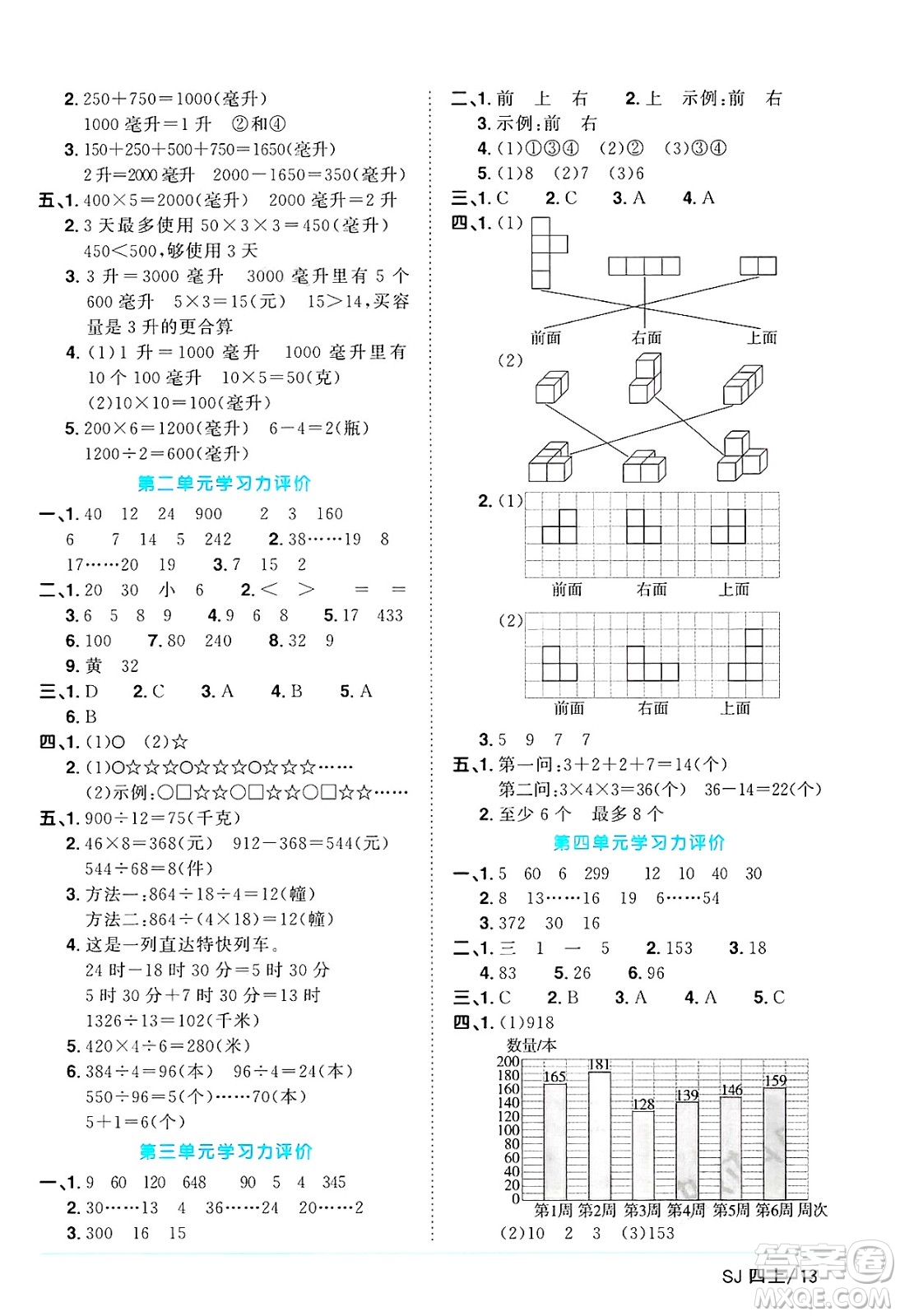江西教育出版社2024年秋陽光同學(xué)課時優(yōu)化作業(yè)四年級數(shù)學(xué)上冊蘇教版答案