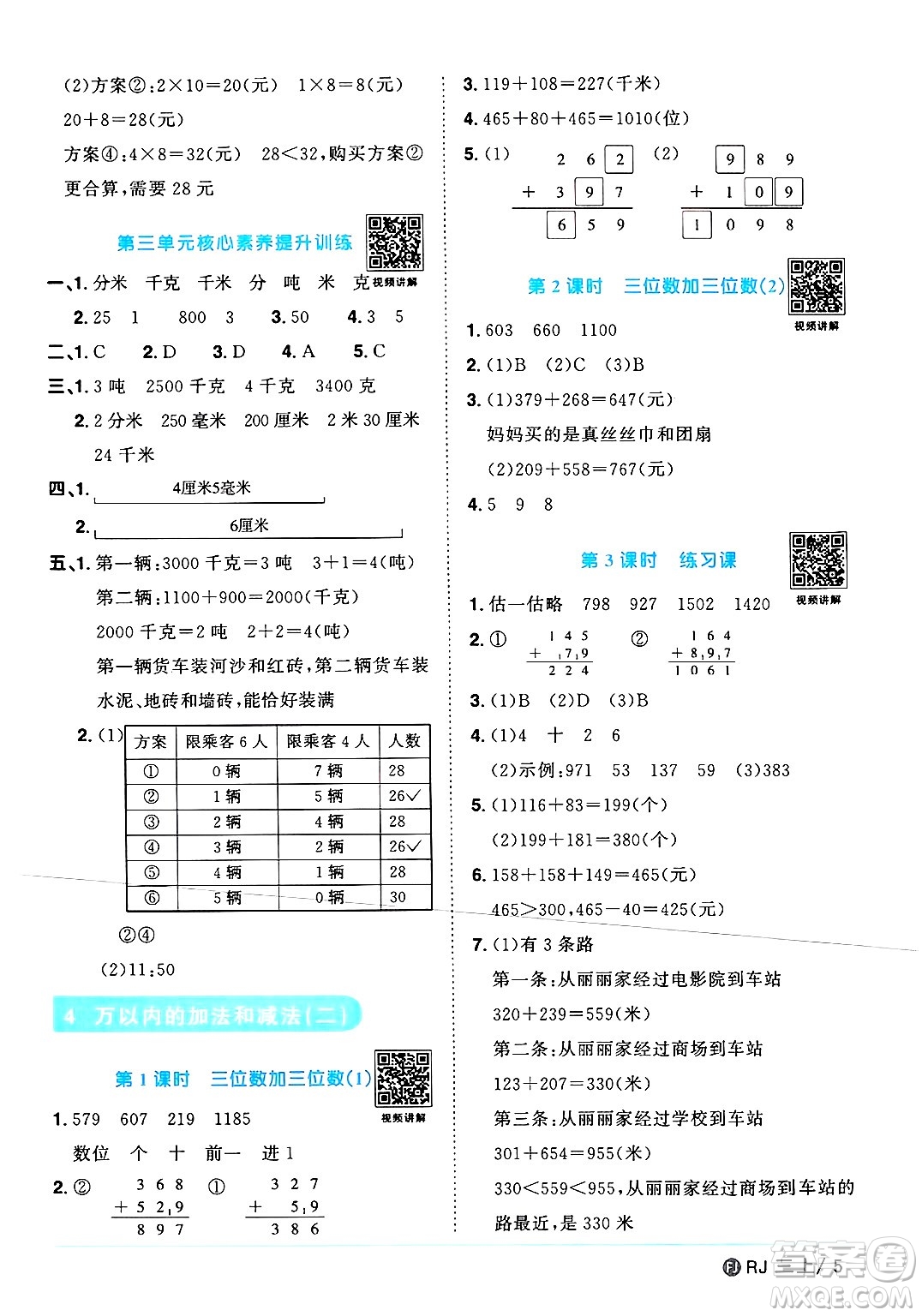 福建少年兒童出版社2024年秋陽光同學(xué)課時(shí)優(yōu)化作業(yè)三年級(jí)數(shù)學(xué)上冊(cè)人教版福建專版答案